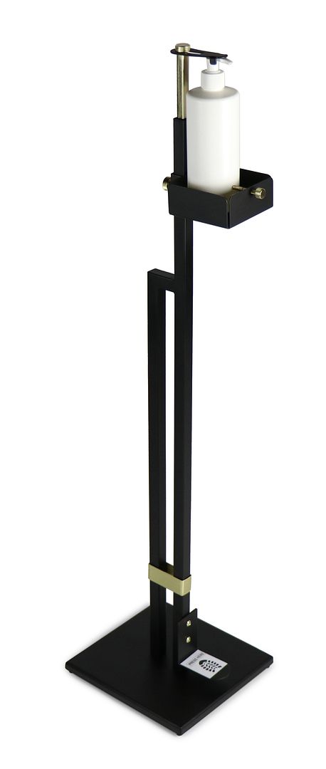 Touch Free Hand Sanitiser Dispenser Station Floor Stand Foot Operated - Gold Black