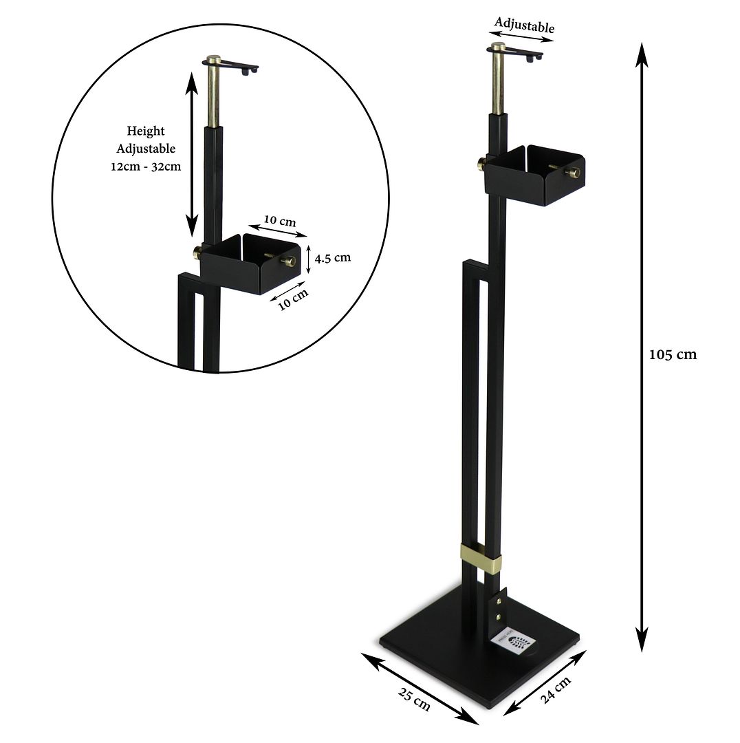 Touch Free Hand Sanitiser Dispenser Station Floor Stand Foot Operated - Gold Black