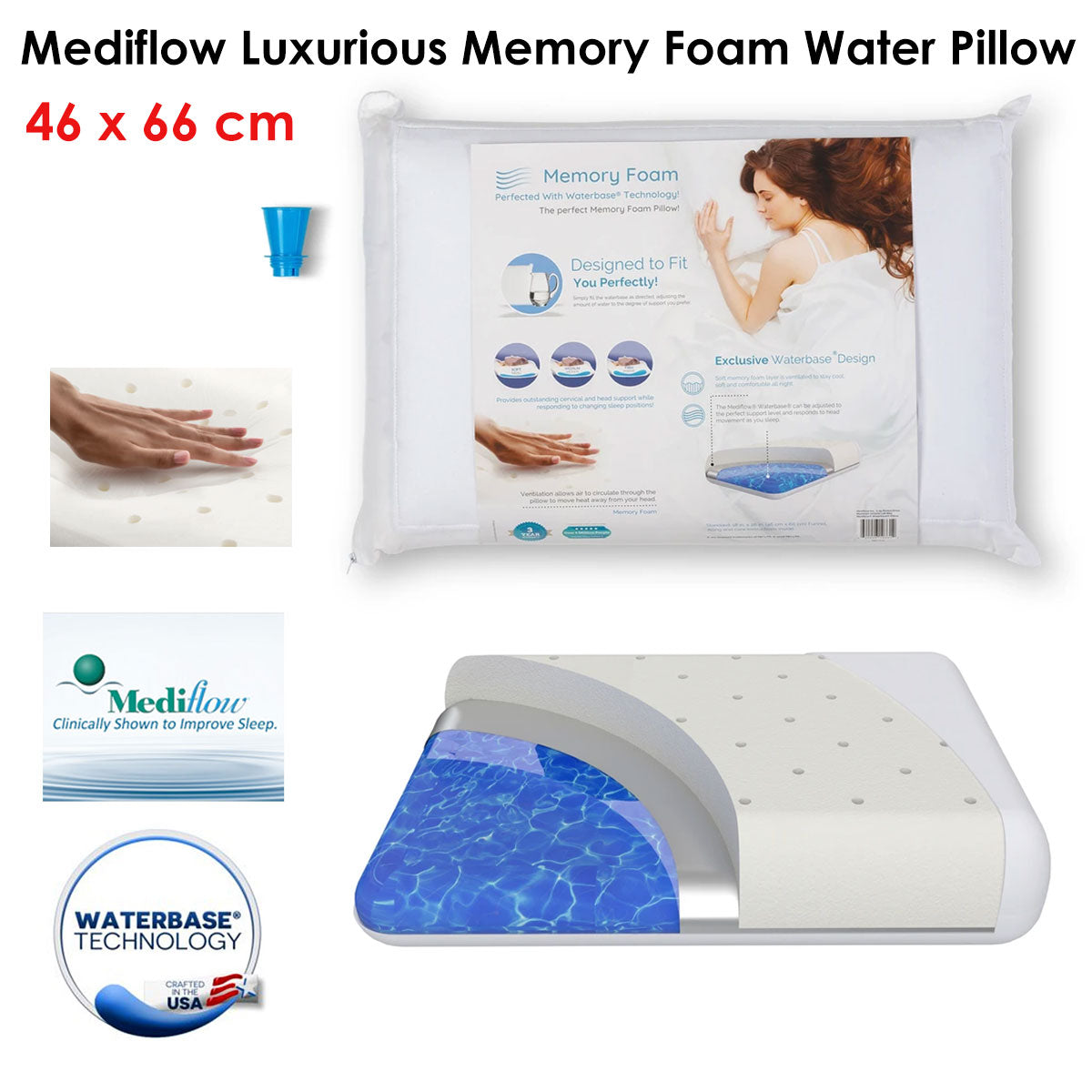 Luxurious Memory Foam Water Pillow 46 x 66 cm