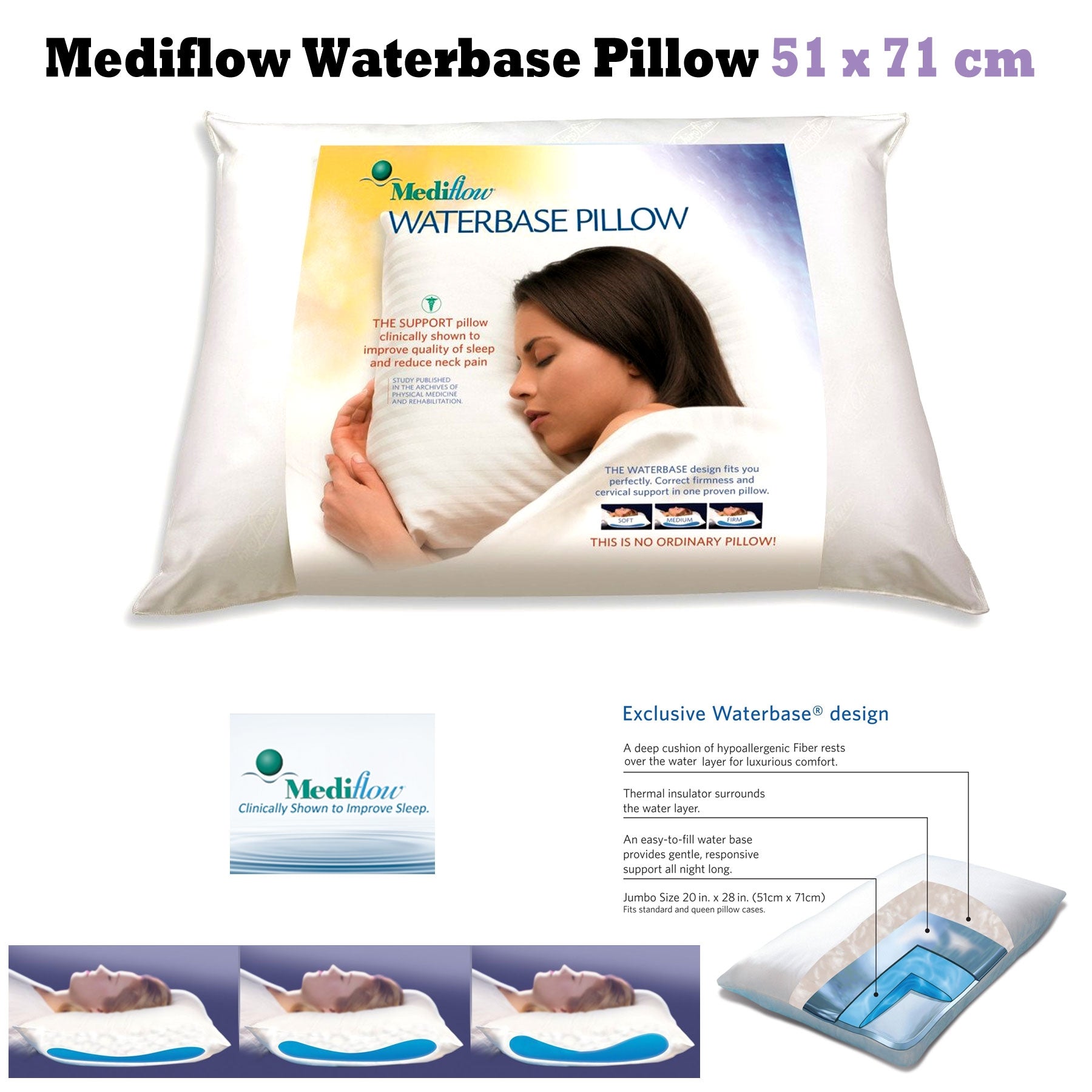 Adjustable Waterbase Water Neck Pain Reduction Standard Pillow