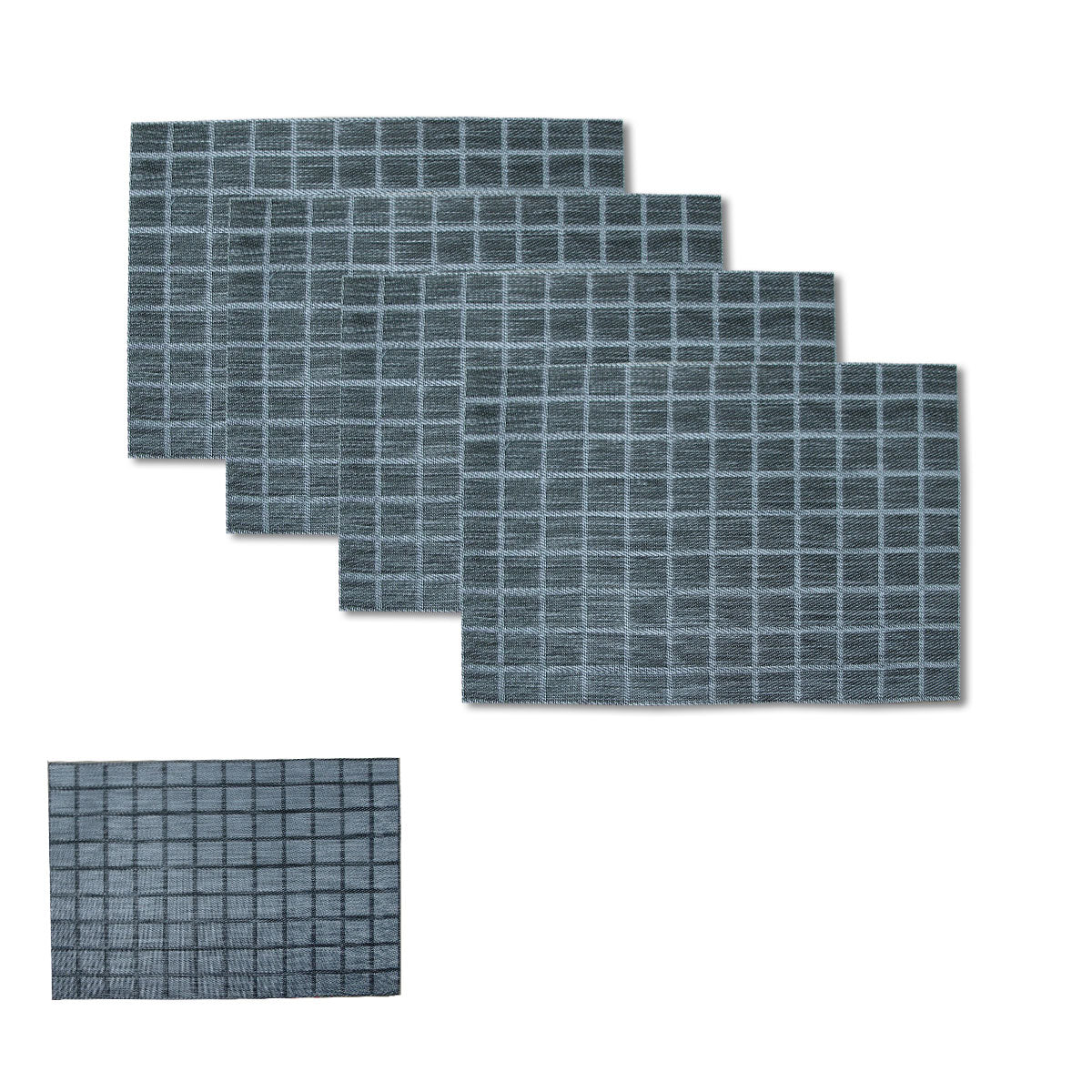 Set of 4 Reversible PVC Table Placemats Checkered Grey