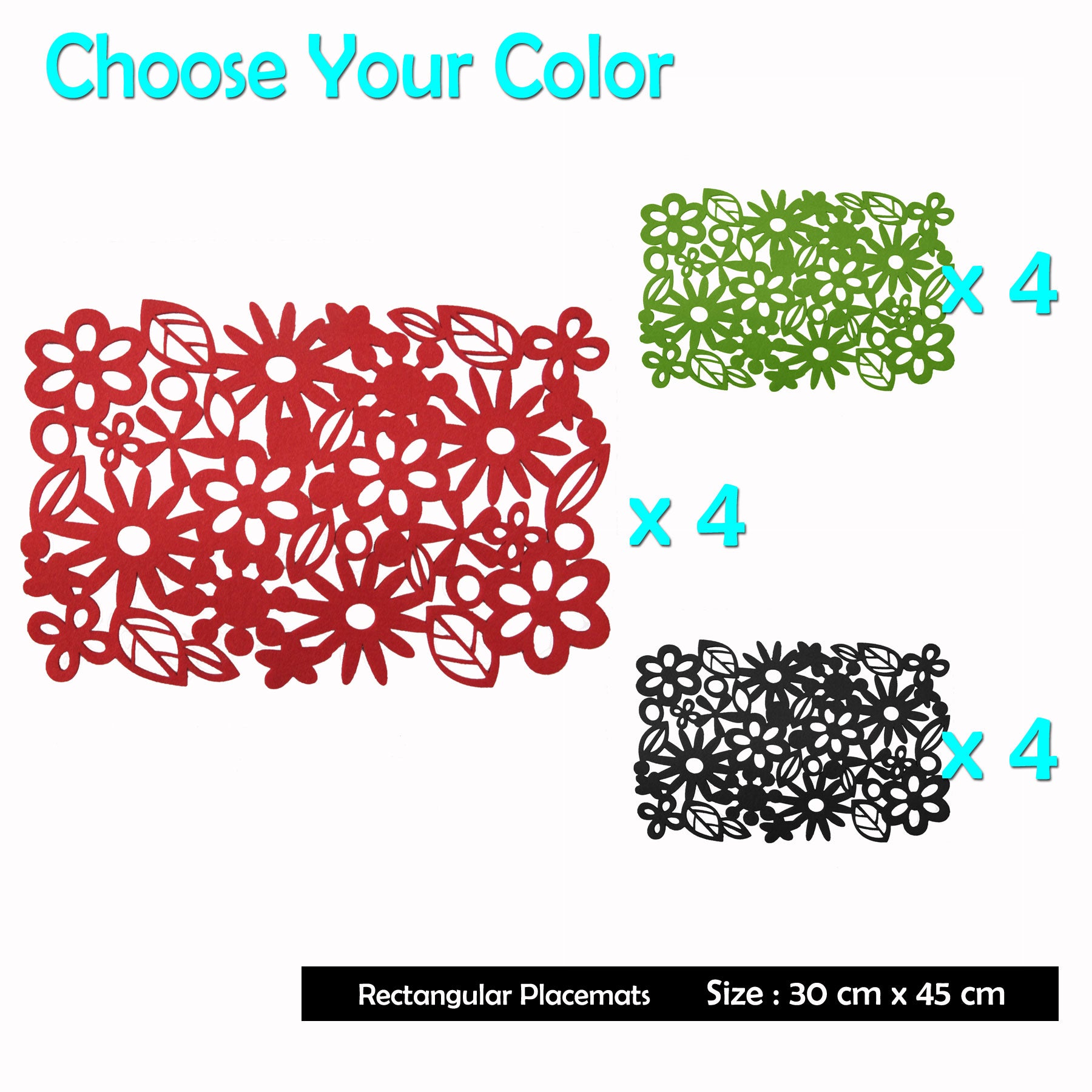 Set of 4 Felt Rectangular Table Placemats Red