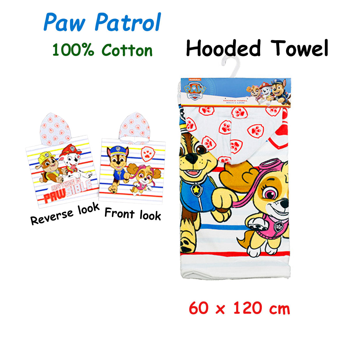 Paw Patrol Cotton Hooded Licensed Towel 60 x 120 cm