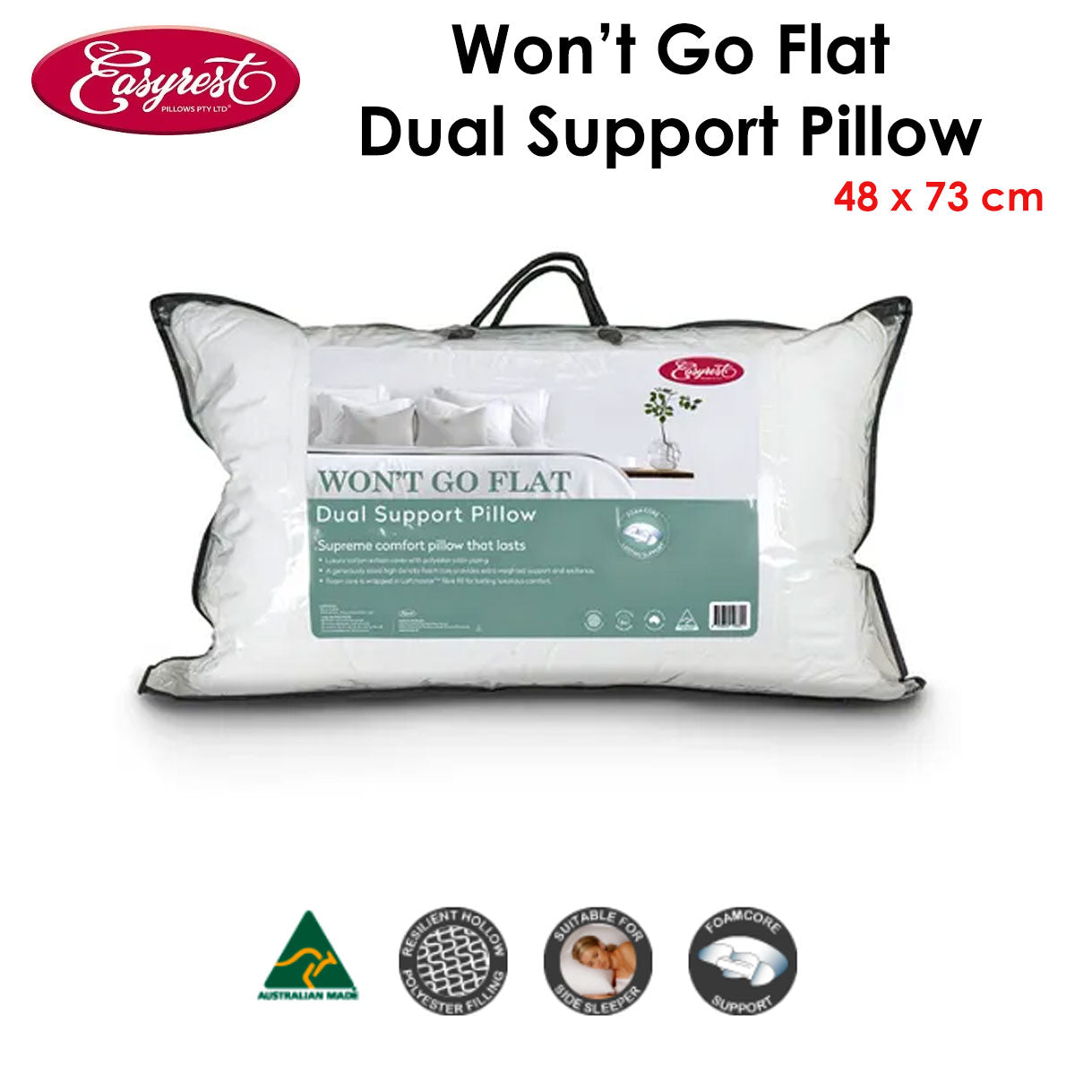 Won't Go Flat Dual Support Standard Pillow 48 x 73 cm