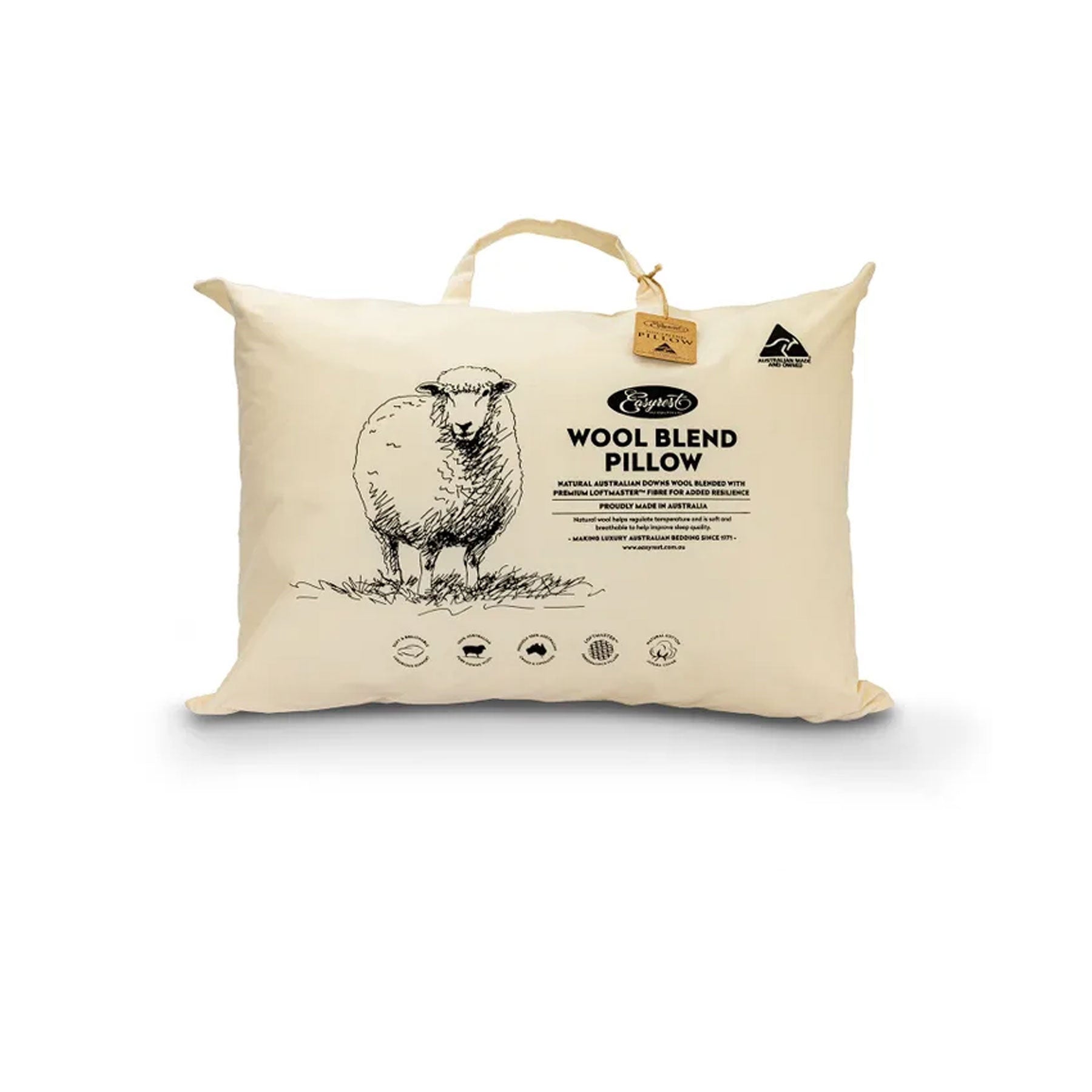 Wool Blend Standard Pillow in Fabric Bag 47 x 72 + 20 cm