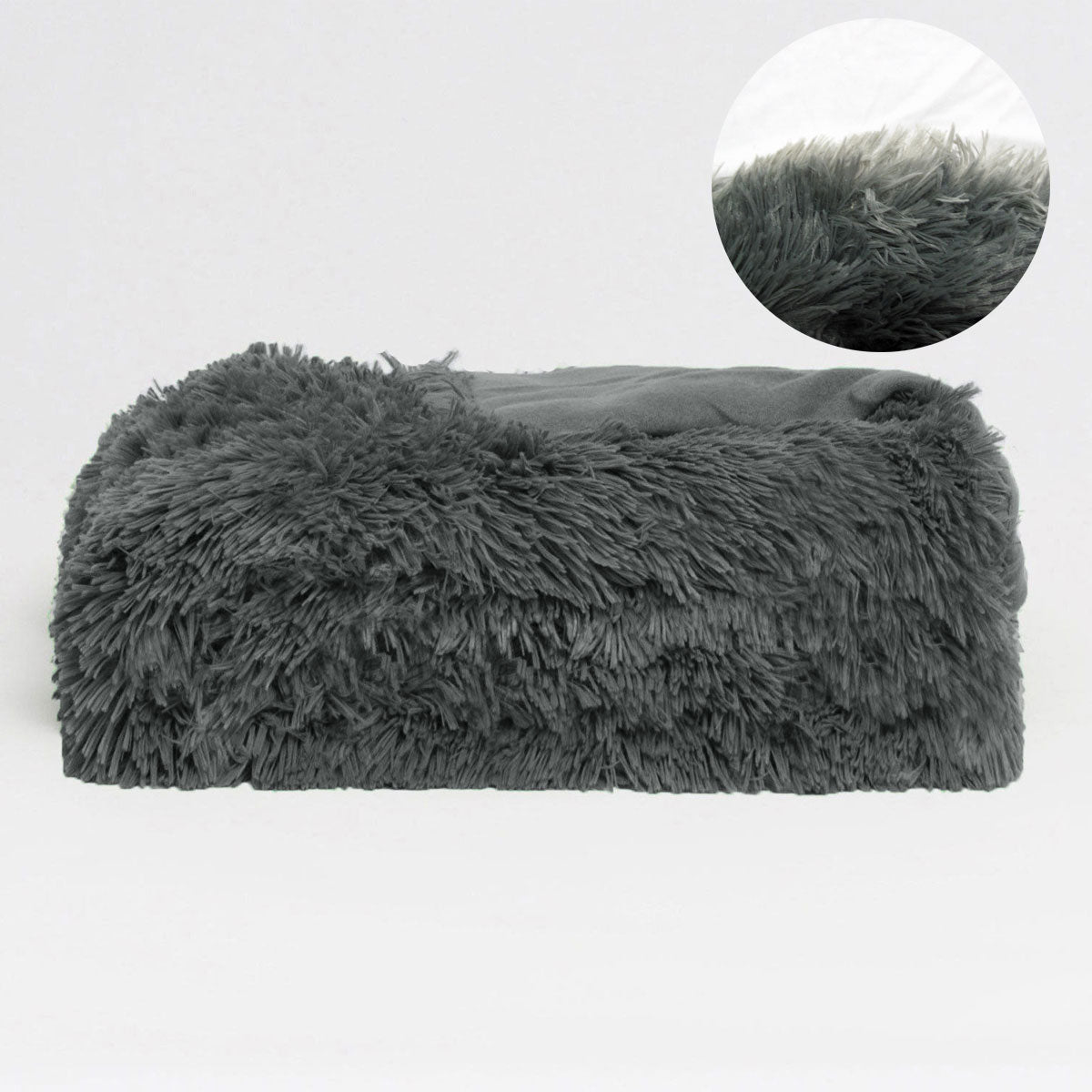Long Hair Faux Fur Throw Rug Grey