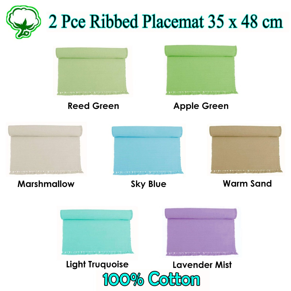 Set of 2 - Cotton Ribbed Table Placemats Apple Green