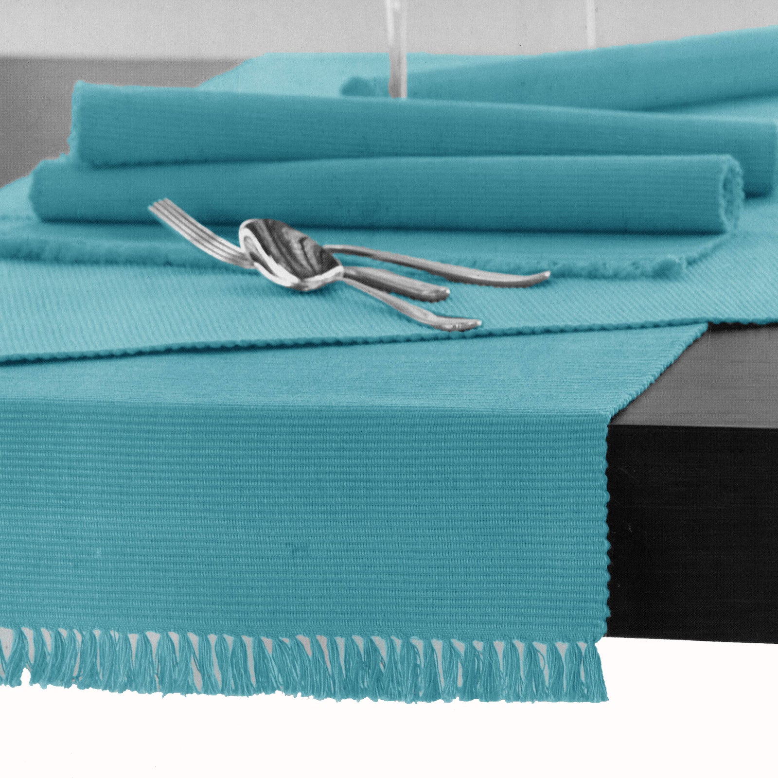 Cotton Ribbed Table Runner 45cm x 150cm - AQUA