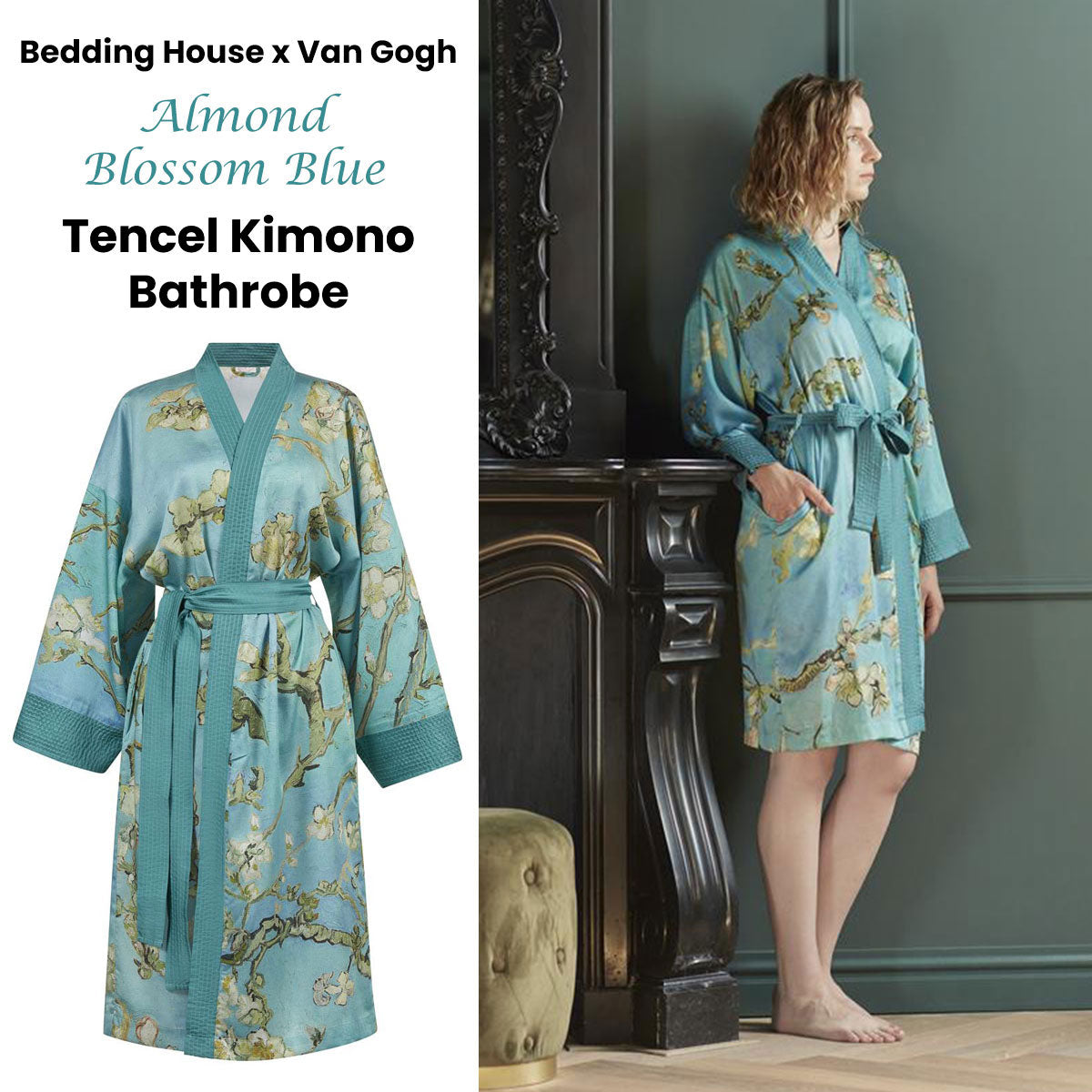 Van Gogh Almond Blossom Blue Kimono Bath Robe Large/Extra Large