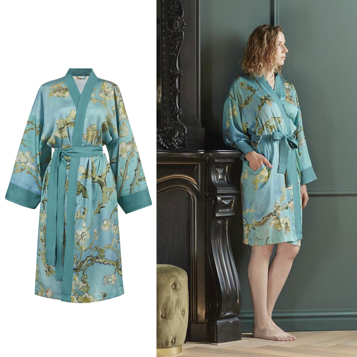 Van Gogh Almond Blossom Blue Kimono Bath Robe Small/Medium