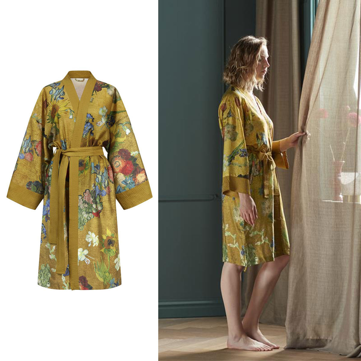 Van Gogh Partout des Fleurs Gold Kimono Bath Robe Large/Extra Large