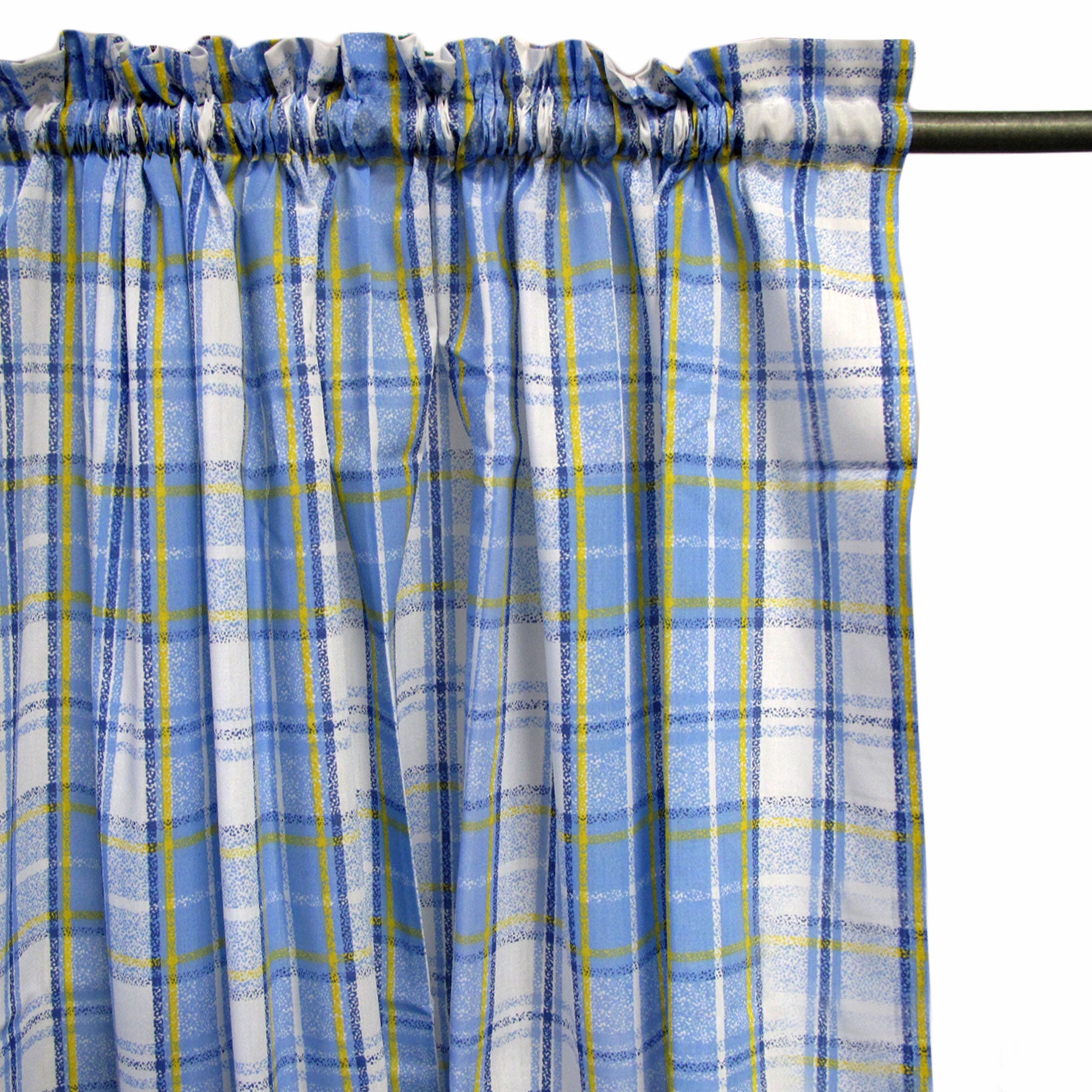 Pair of Polyester Cotton Rod Pocket Blue Checkered Curtains