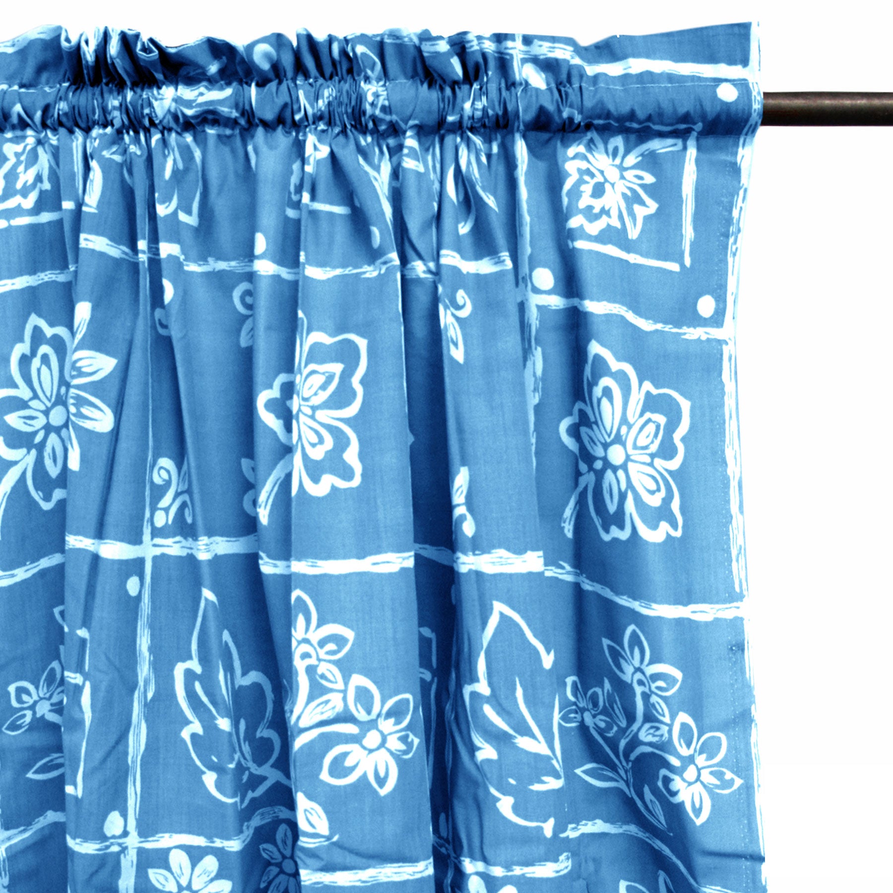 Pair of Polyester Cotton Rod Pocket Blue Floral Curtains