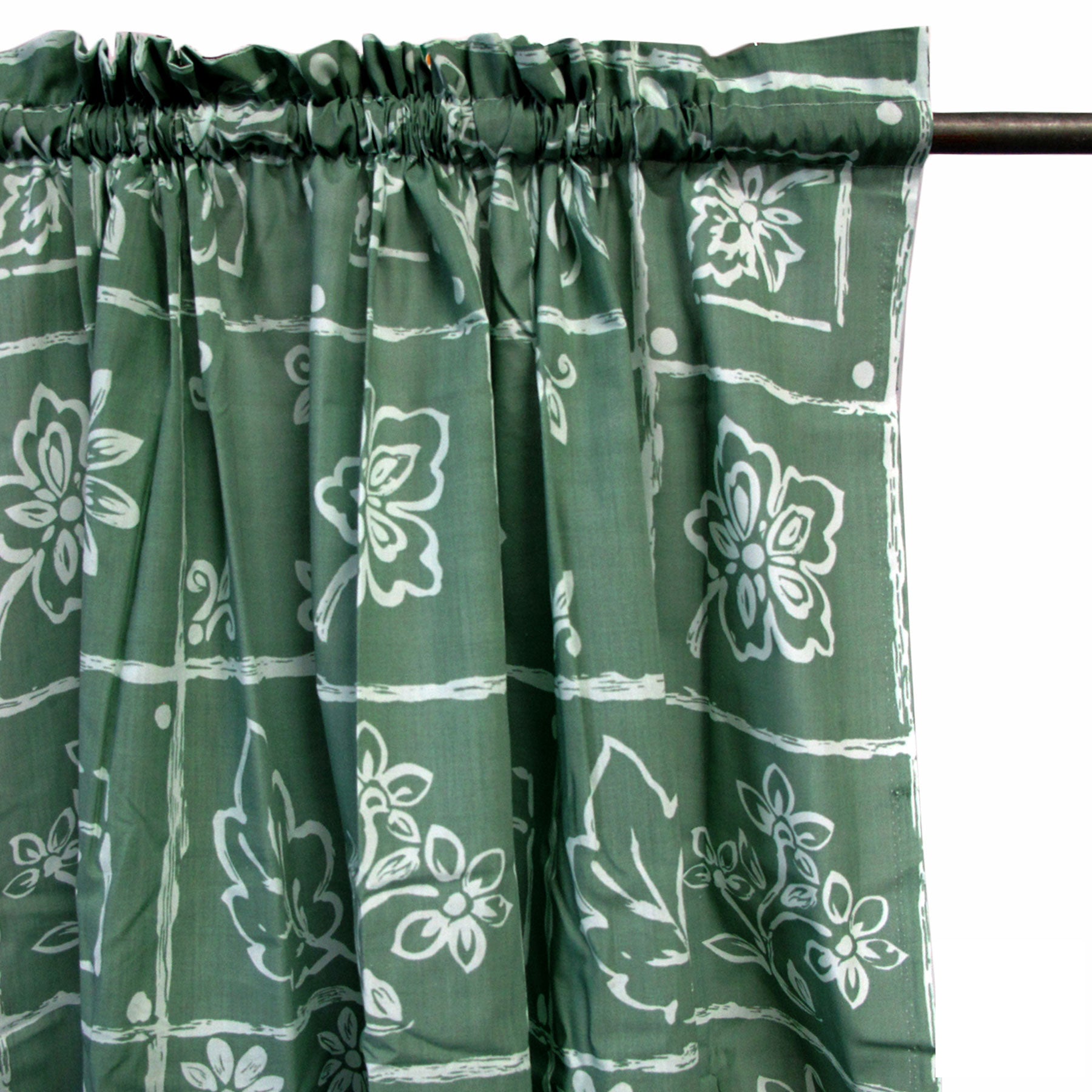 Pair of Polyester Cotton Rod Pocket Green Floral Curtains