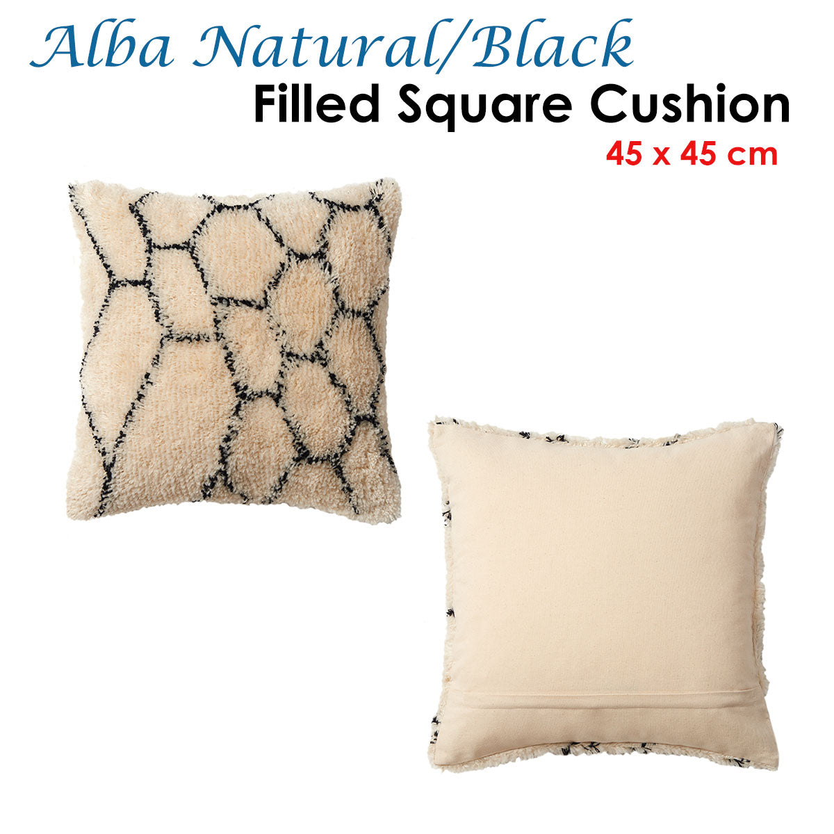 Alba Natural Black Filled Square Cushion