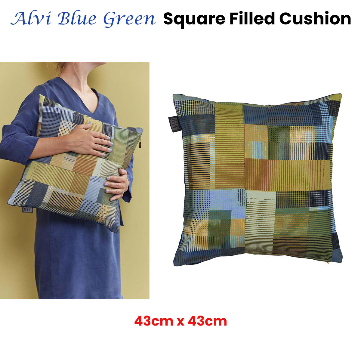 Alvi Blue Green Square Filled Cushion 43cm x 43cm