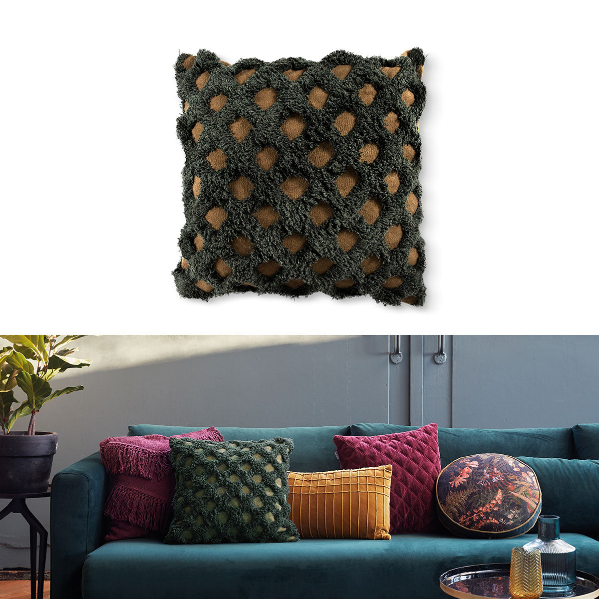 Betula Green Filled Square Cushion