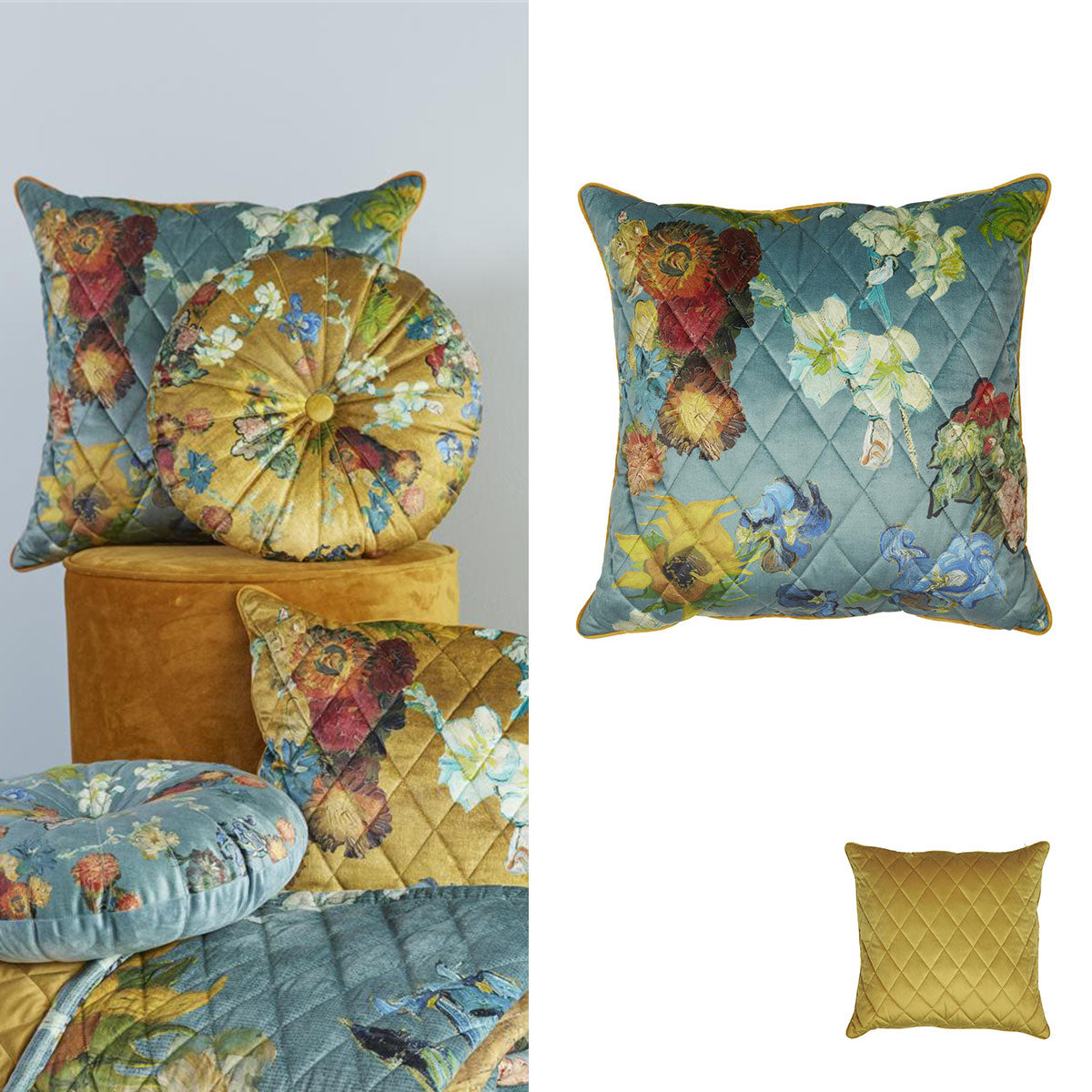 Van Gogh Carre Fleuri Green Square Filled Cushion 50cm x 50cm