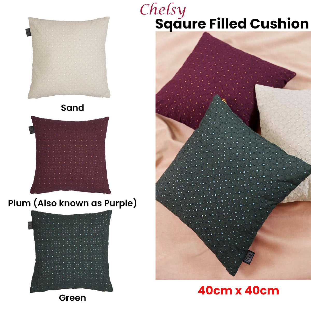 Chelsy Sand Square Filled Cushion 40cm x 40cm