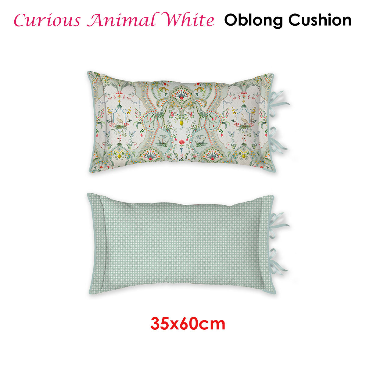 Curious Animal White Oblong Cushion