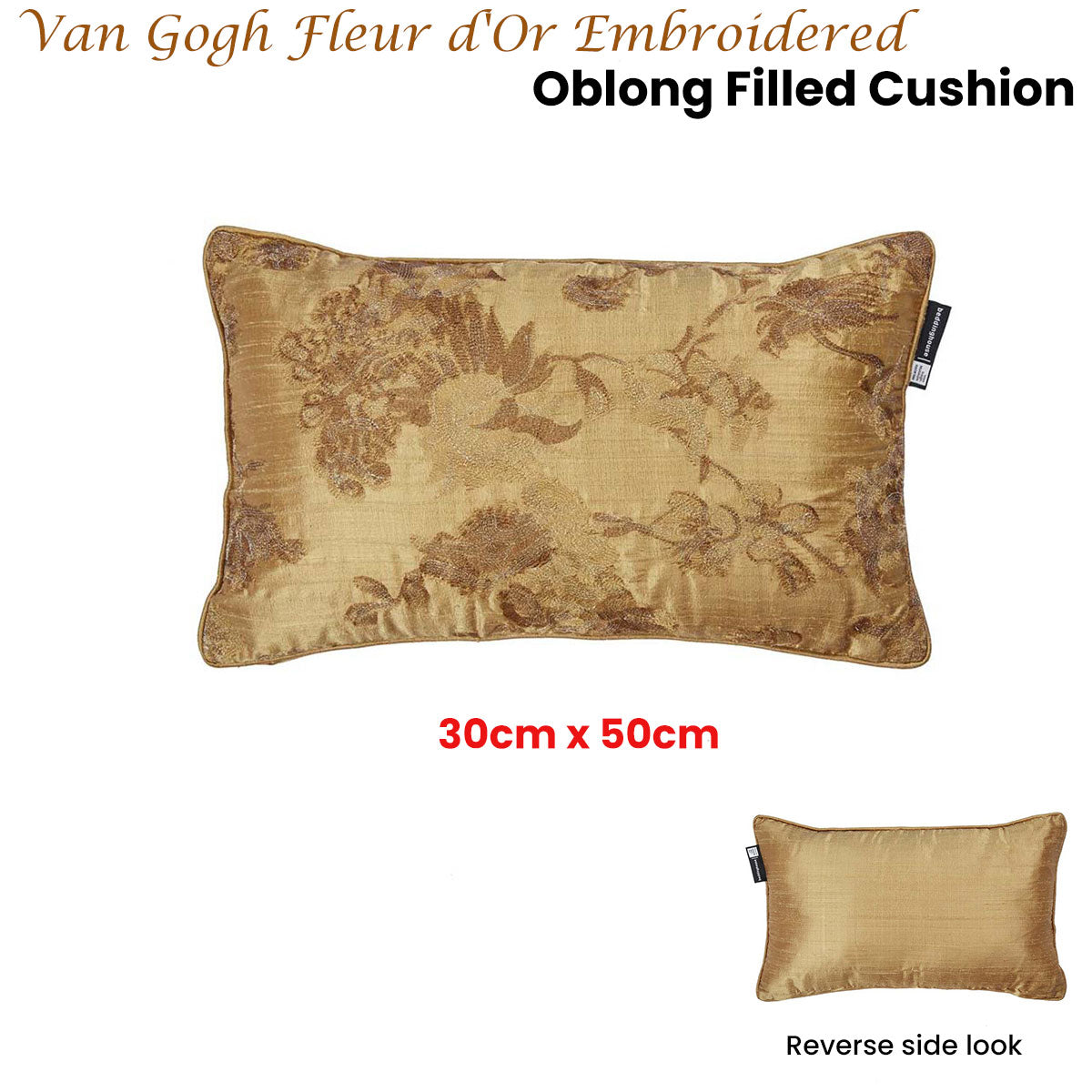 Van Gogh Fleur d'Or Embroidered Oblong Filled Cushion 30cm x 50cm