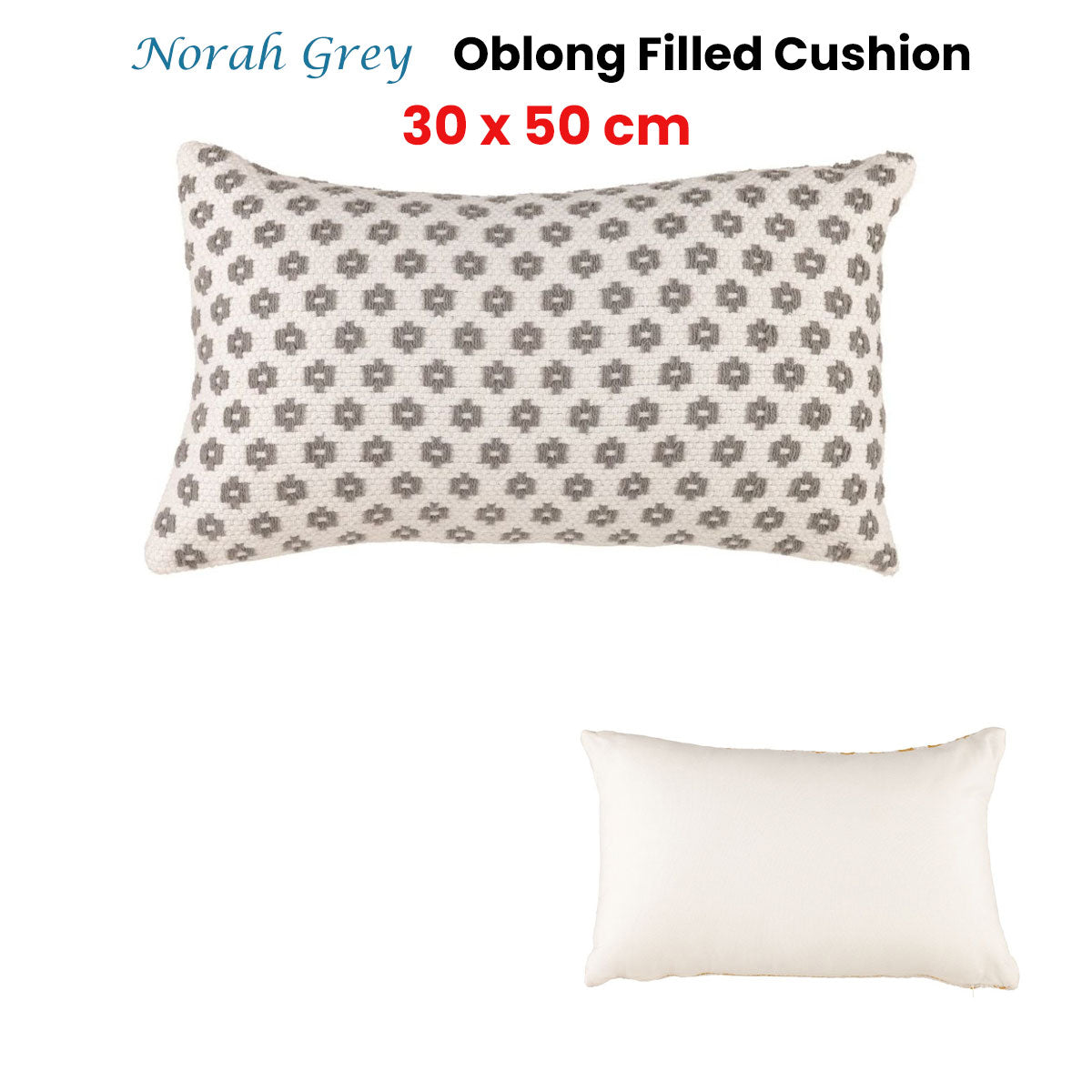 Norah Grey Rectangular Filled Cushion 30cm x 50cm