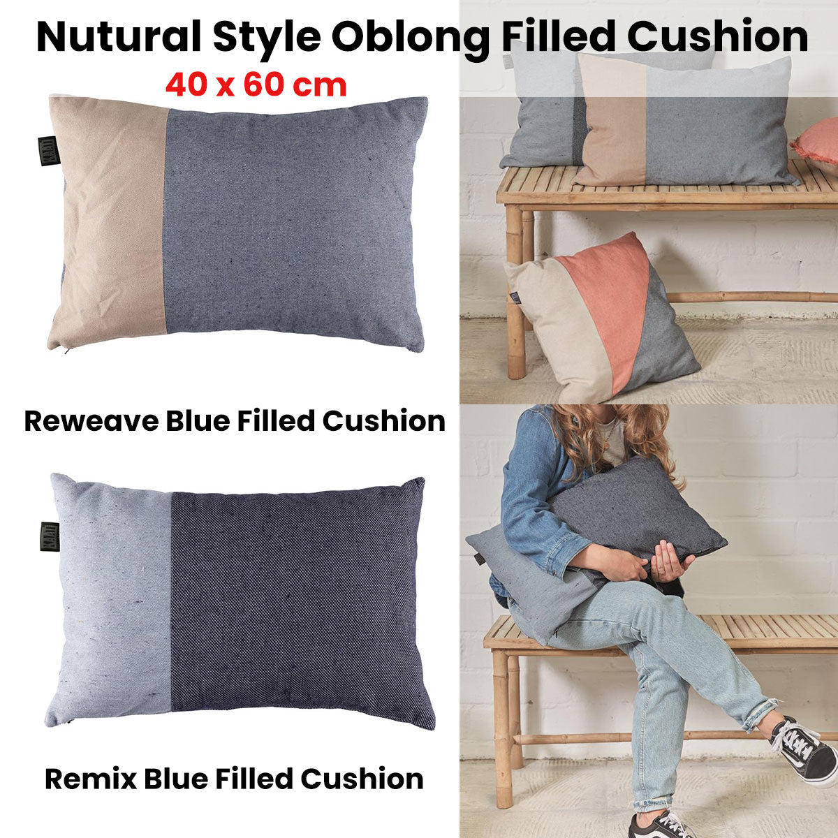 Remix Blue Filled Cushion 40cm x 60cm