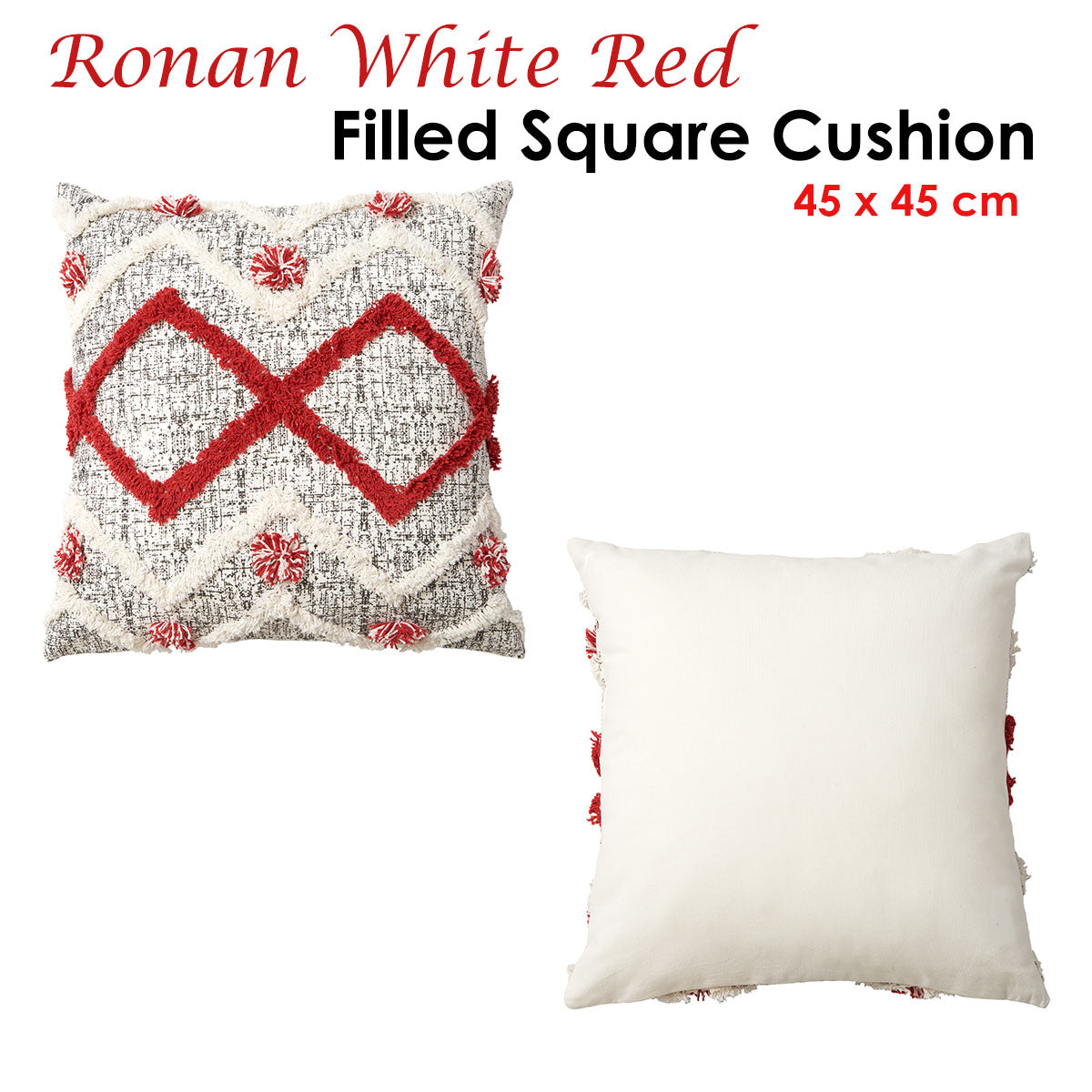 Ronan White Red Filled Square Cushion