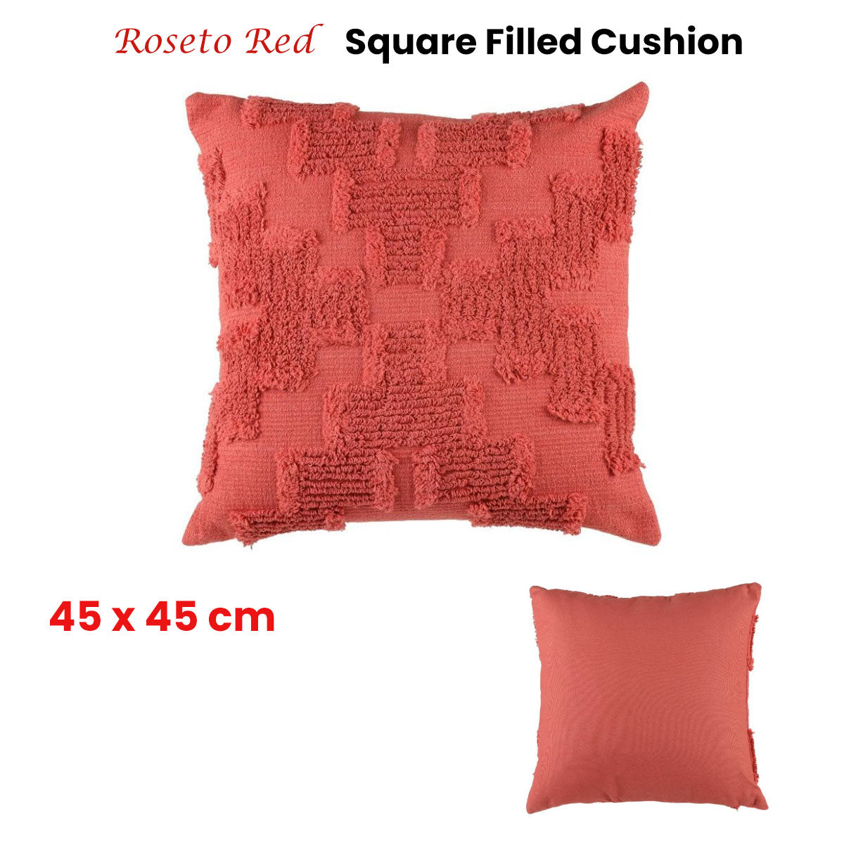 Roseto Red Square Filled Cushion 45cm x 45cm