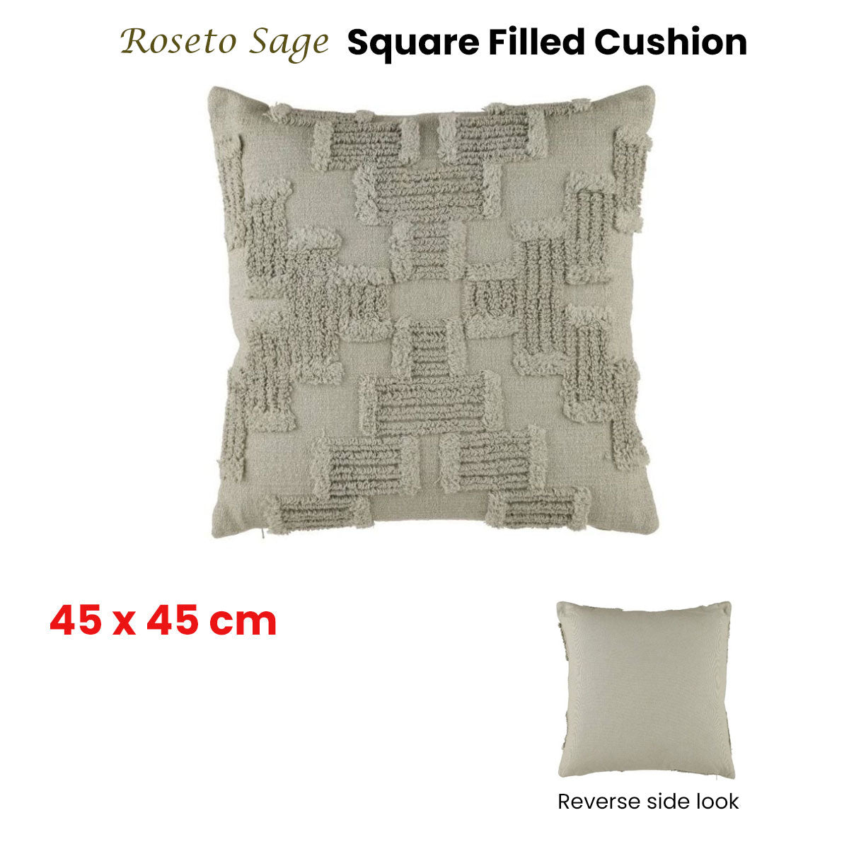 Roseto Sage Square Filled Cushion 45cm x 45cm