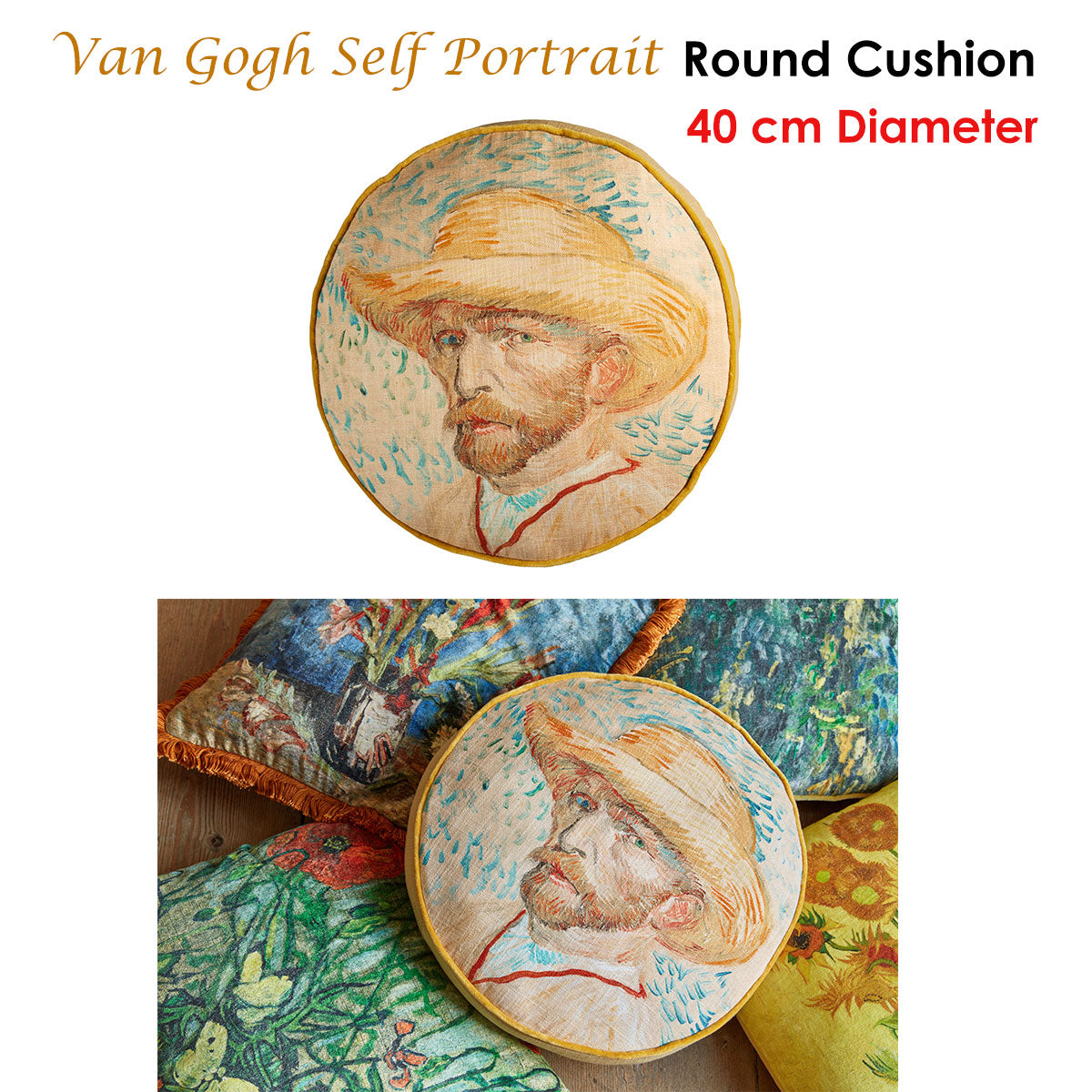 Van Gogh Self Portrait Round Cushion