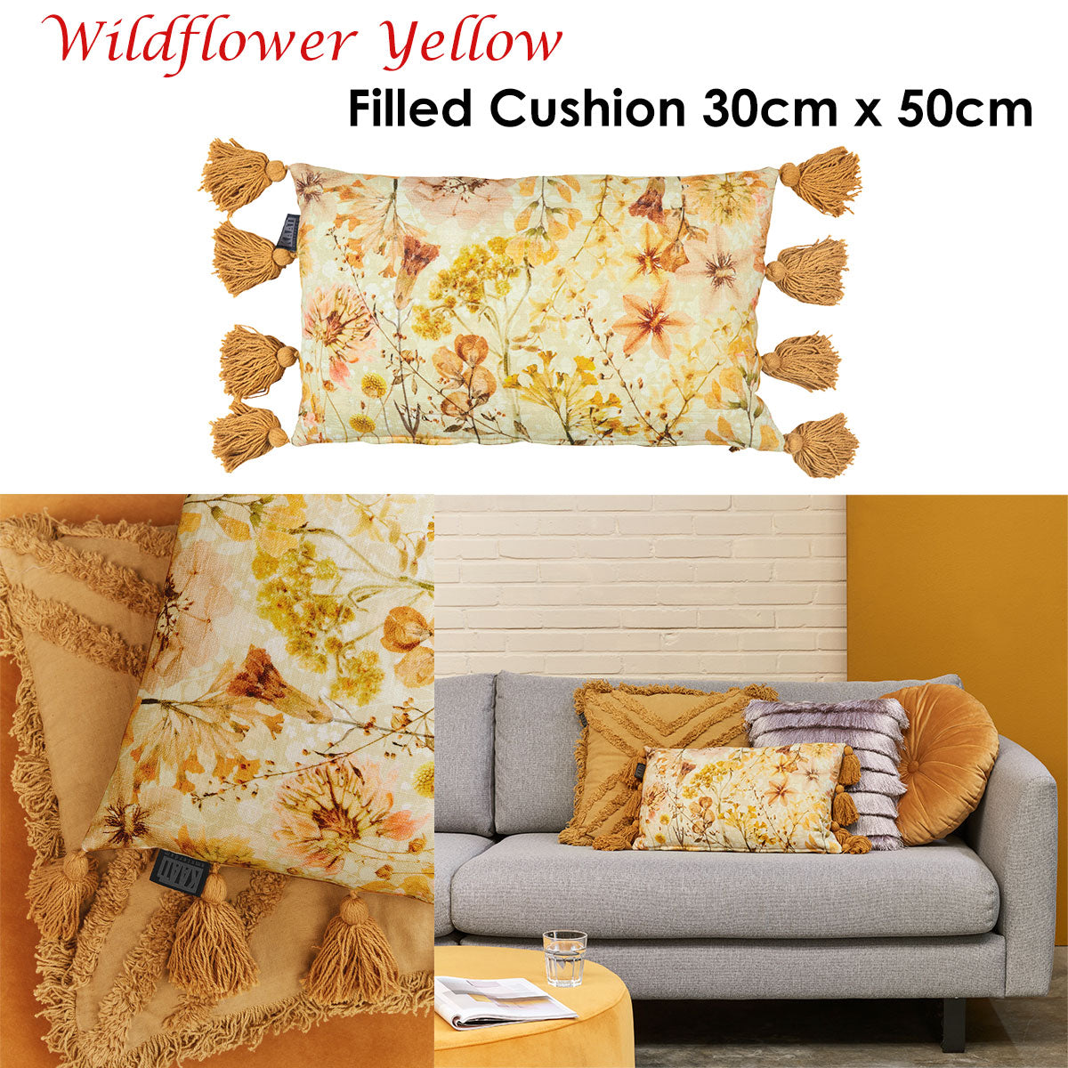 Wildflower Yellow Filled Oblong Cushion