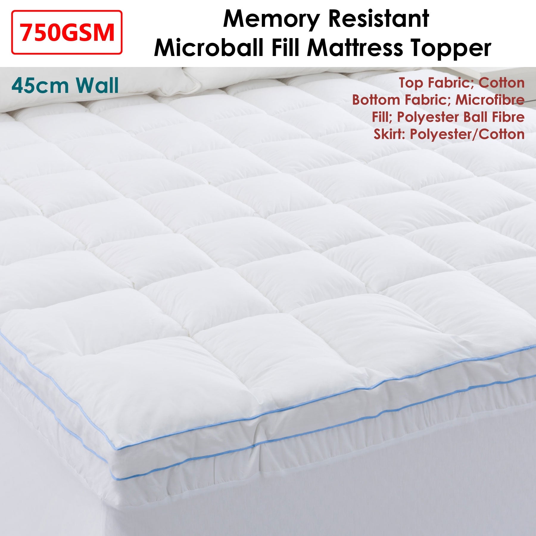 750GSM Memory Resistant Microball Fill Mattress Topper King