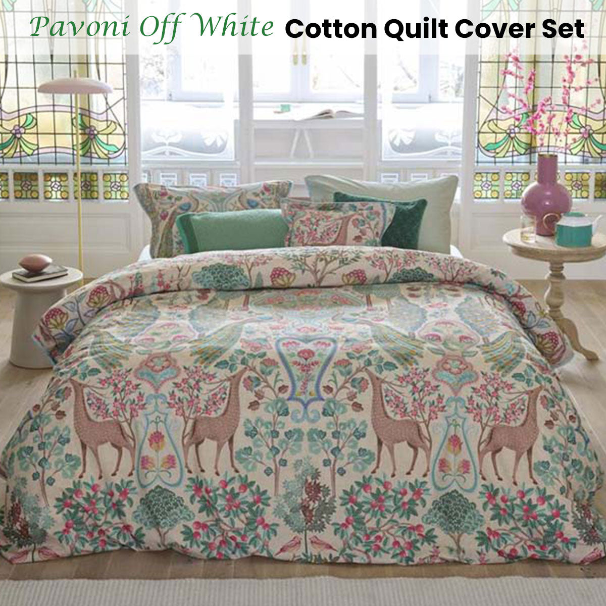 Pavoni Off White Cotton Quilt Cover Set King