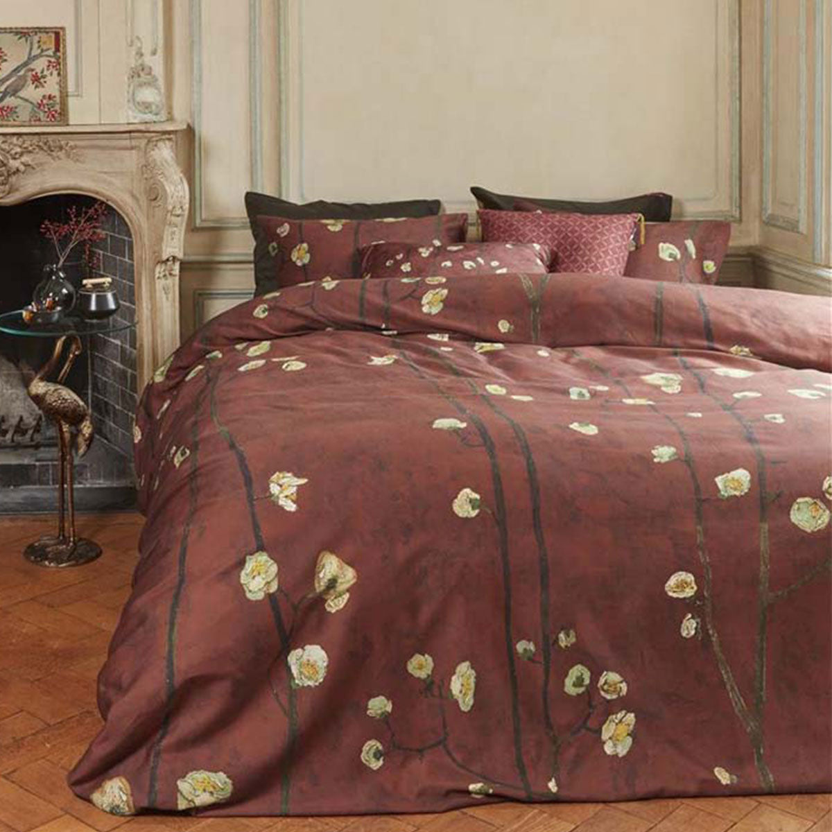 Van Gogh Plum Blossoms Red Cotton Sateen Quilt Cover Set King