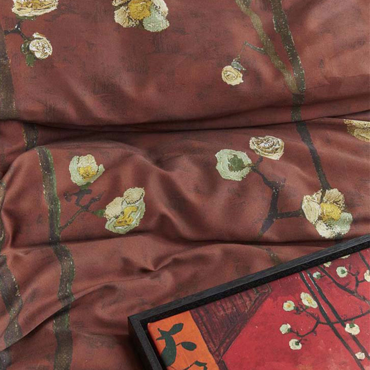 Van Gogh Plum Blossoms Red Cotton Sateen Quilt Cover Set King