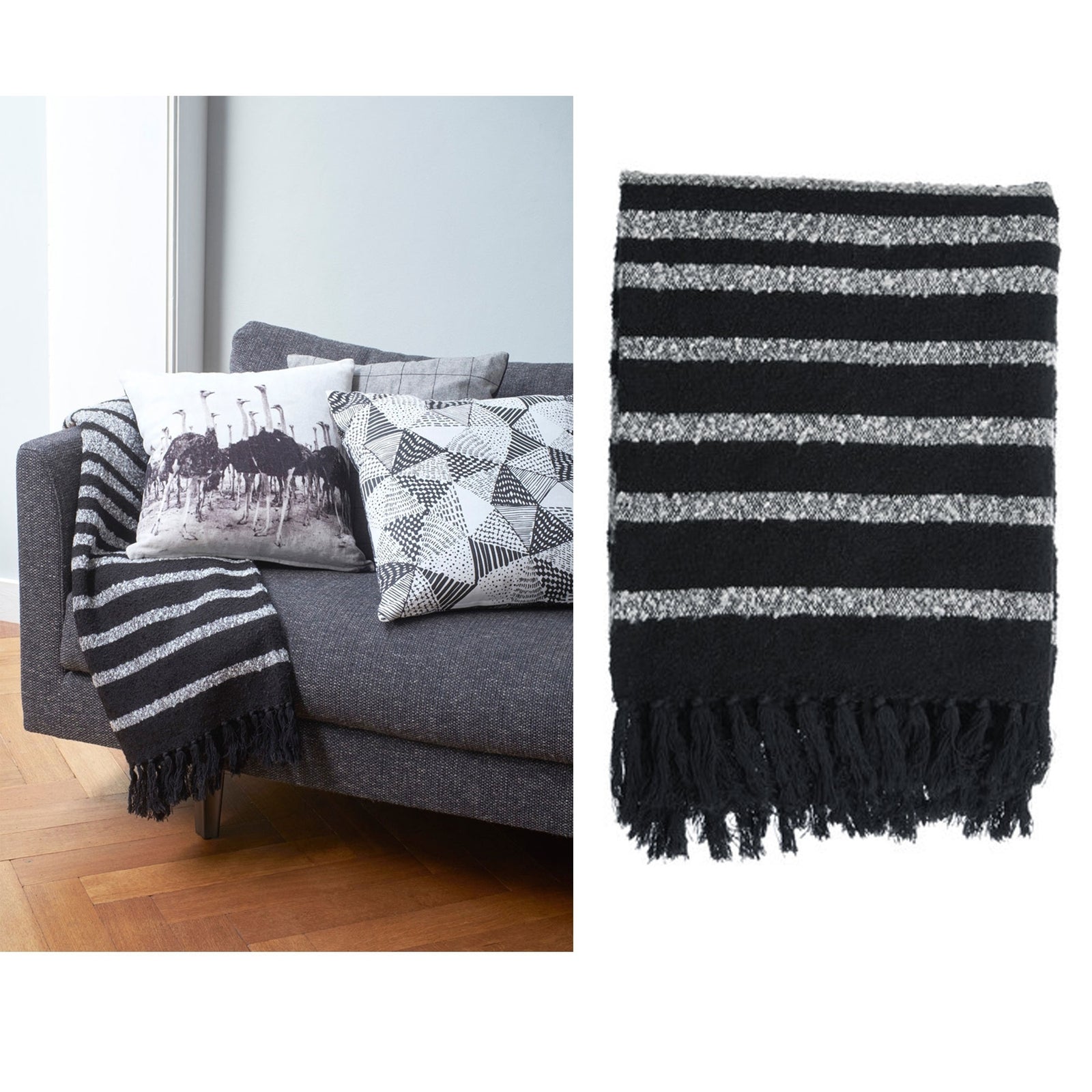 Cotton Fringe Throw Rug Honshu Black