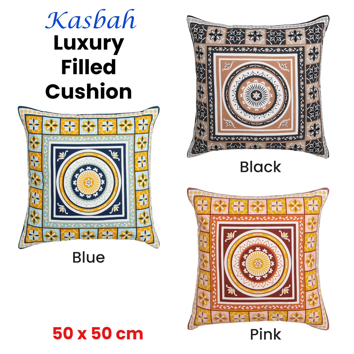 Kasbah Luxury Filled Cushion 50 x 50cm Blue