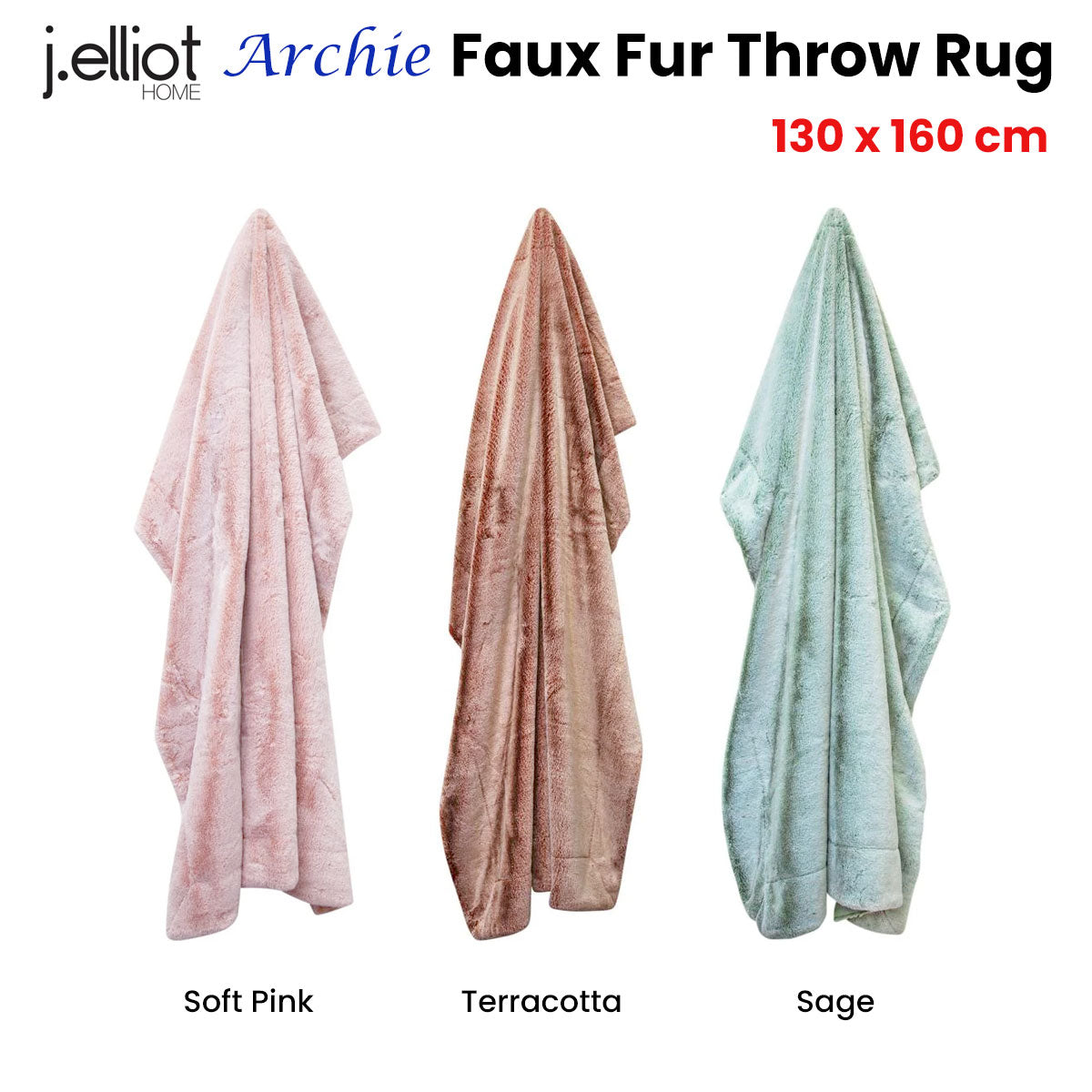 Archie Sage Faux Fur Throw Rug 130 x 160cm