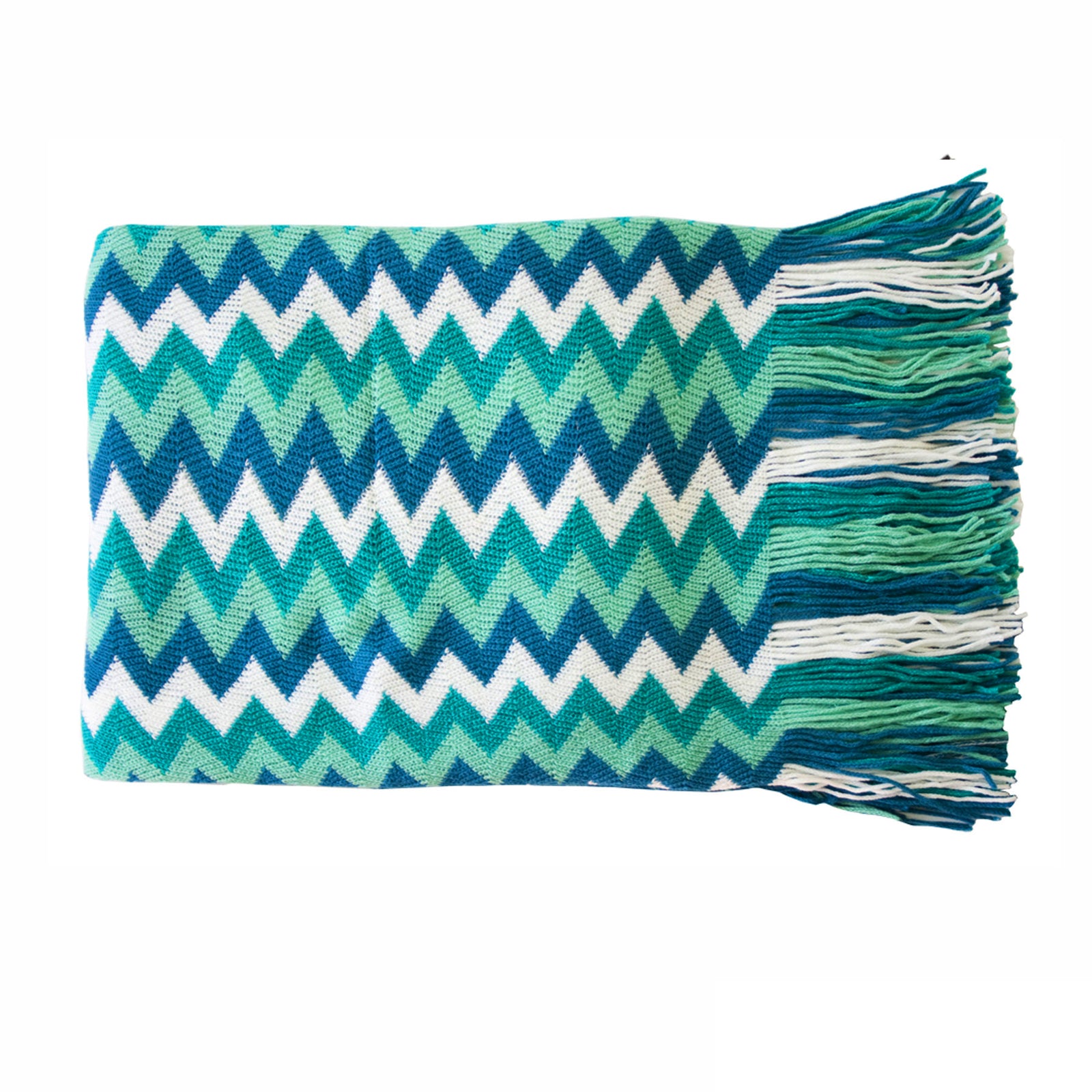Chevron Knitted Throw Blue Multi