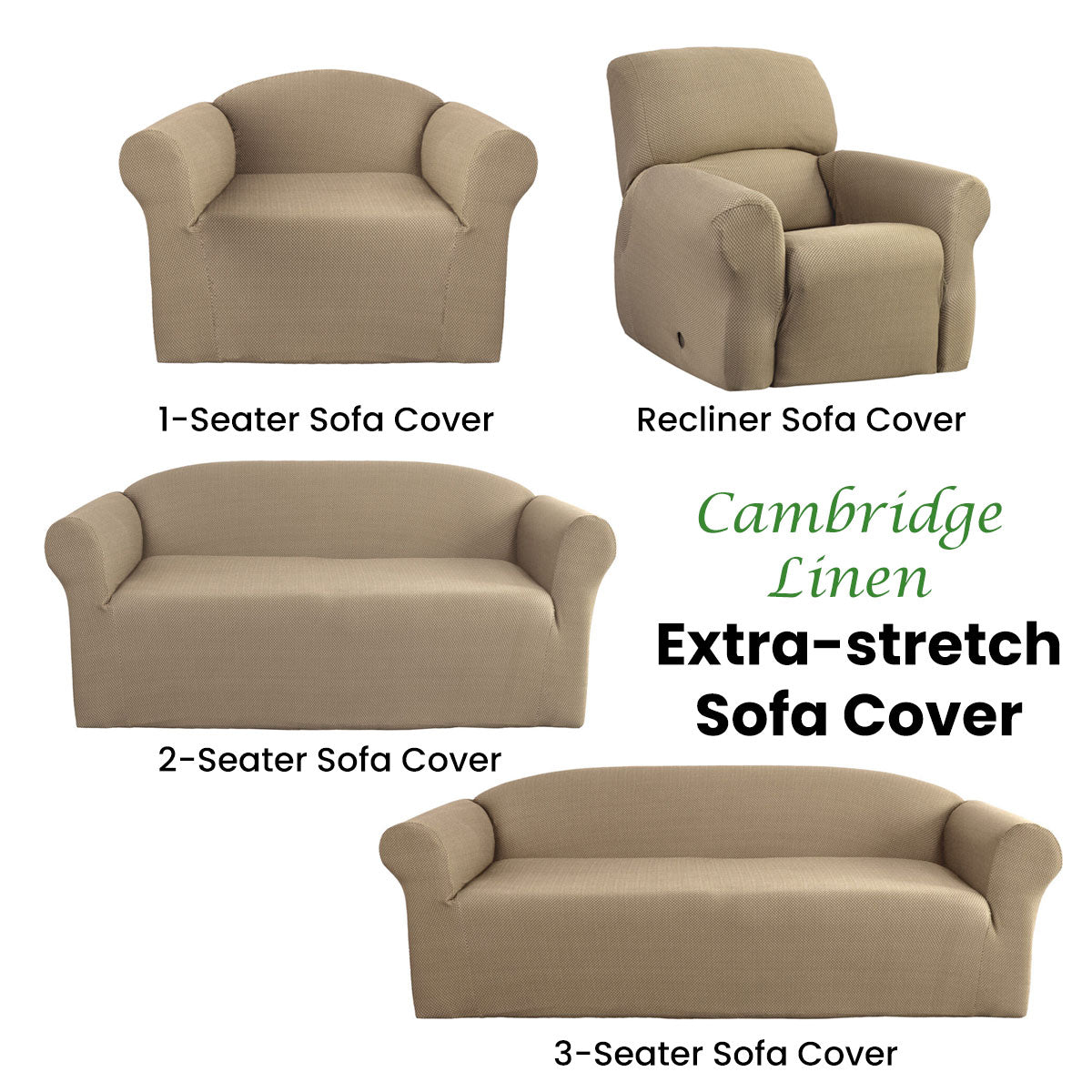 Cambridge Extra-stretch Couch Cover Linen One Seater Linen