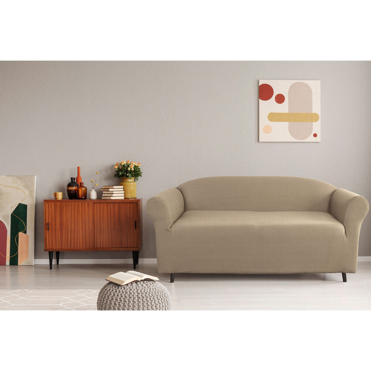 Elan Cambridge Extra-stretch Couch Cover Linen Two Seater Linen