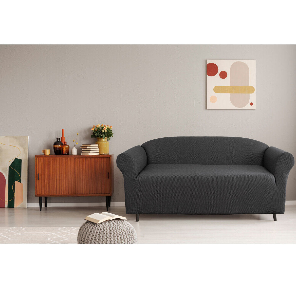 Elan Cambridge Extra-stretch Couch Cover Steel Two Seater Steel