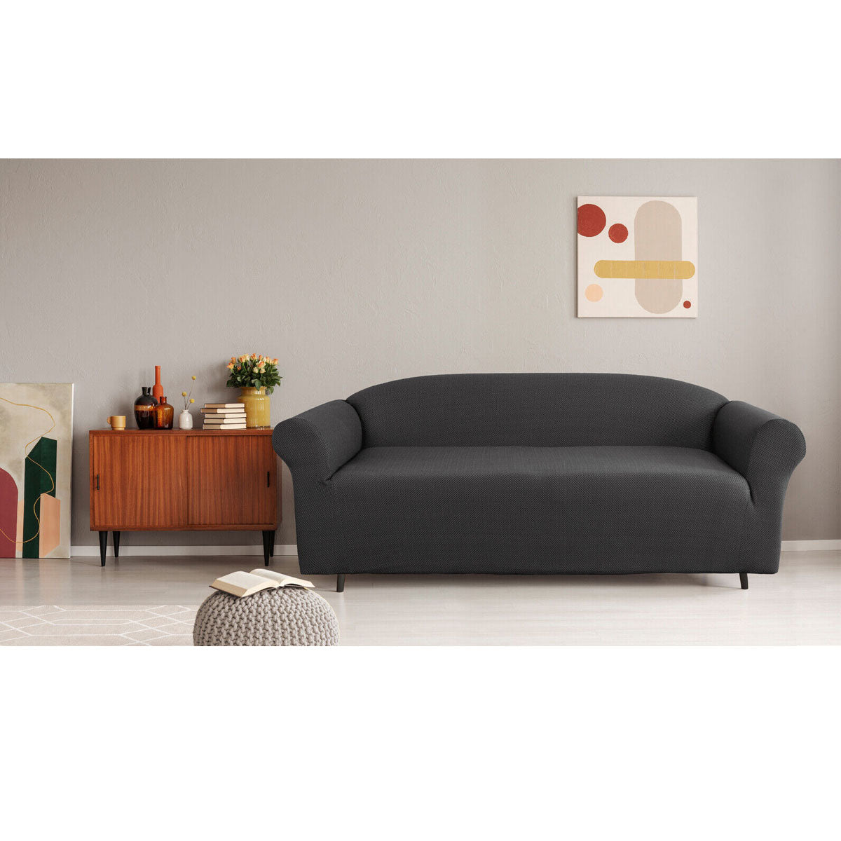 Cambridge Extra-stretch Couch Cover Steel Three Seater Steel