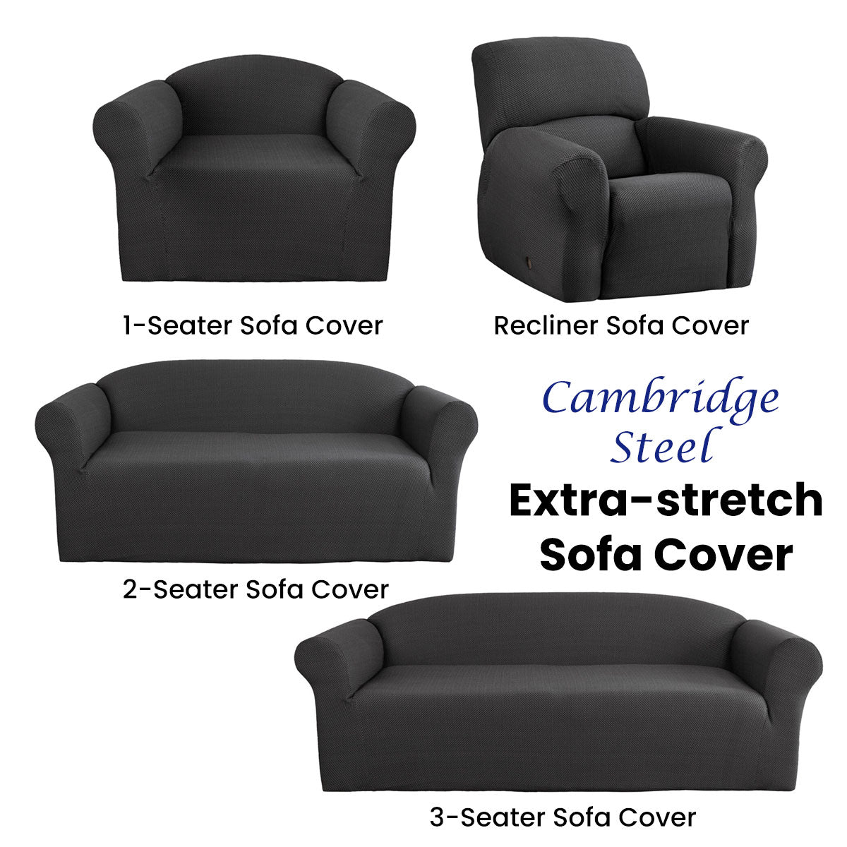 Cambridge Extra-stretch Couch Cover Steel One Seater Recliner Steel