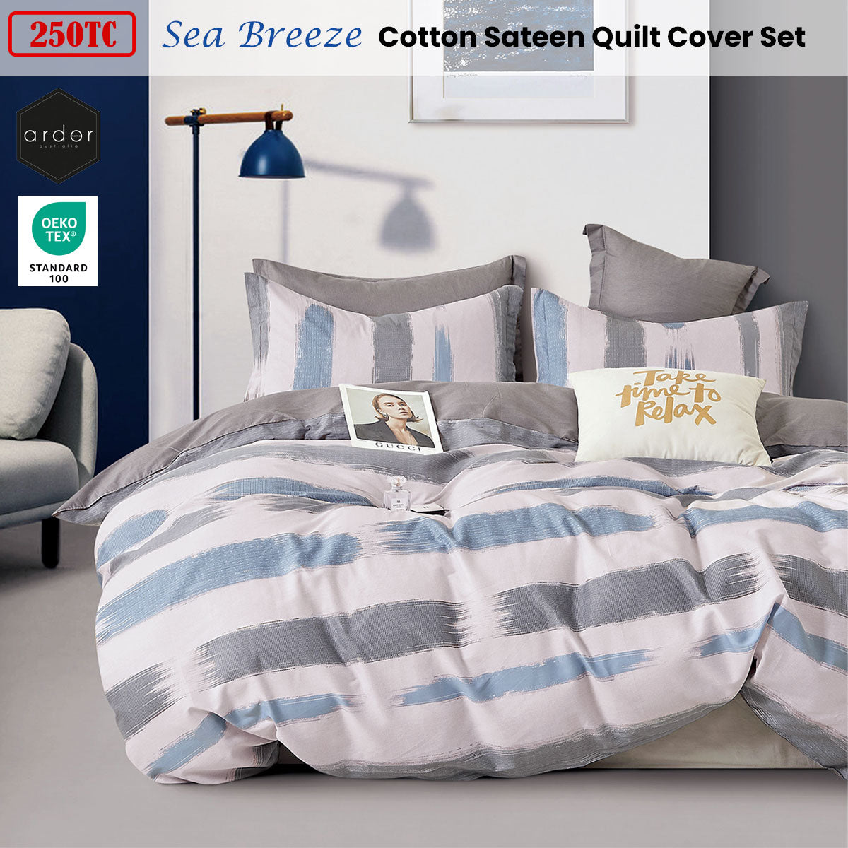 250TC Sea Breeze Cotton Sateen Quilt Cover Set King
