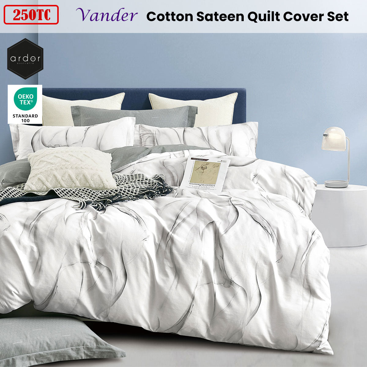 250TC Vander Cotton Sateen Quilt Cover Set Queen