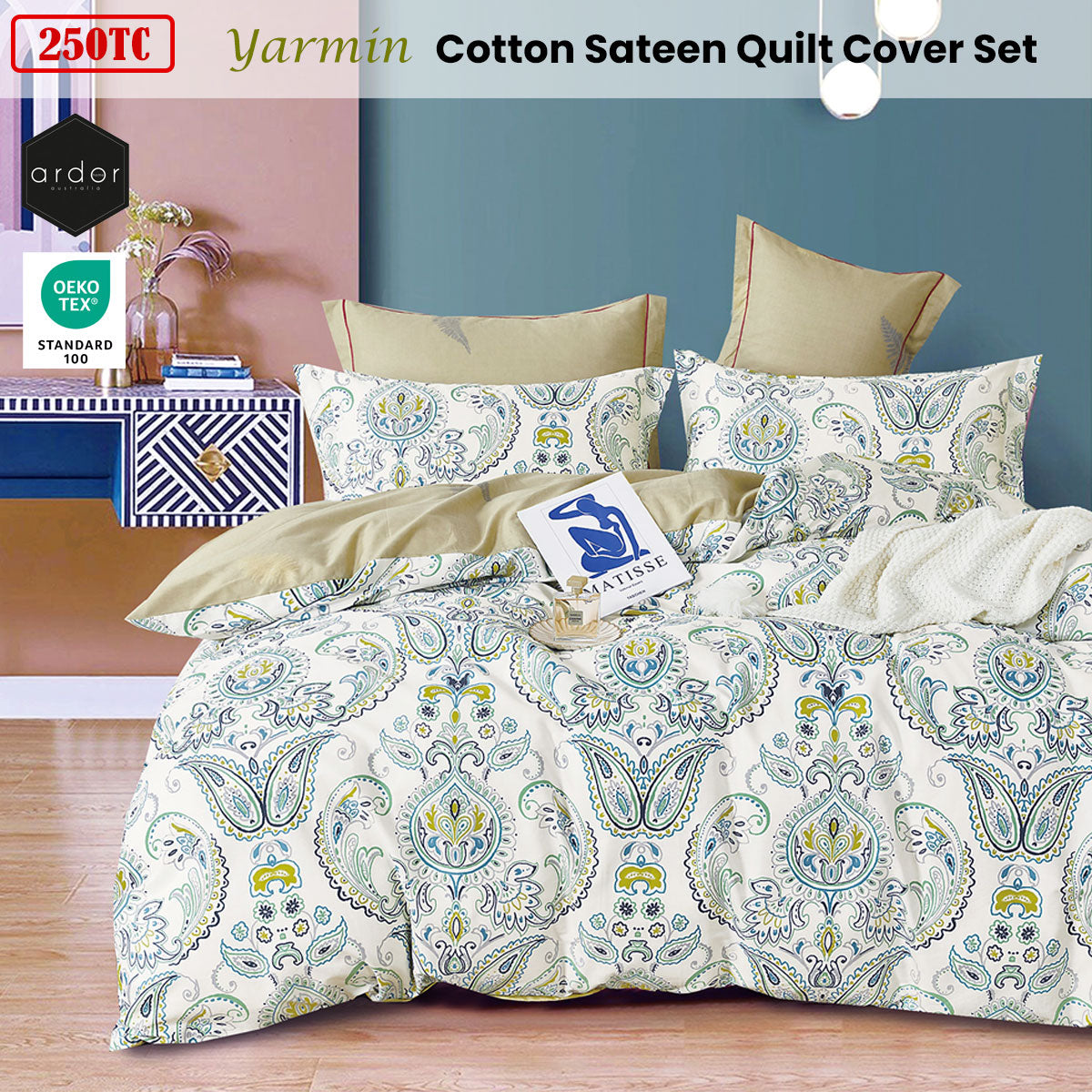 250TC Yarmin Moroccan Cotton Sateen Quilt Cover Set King