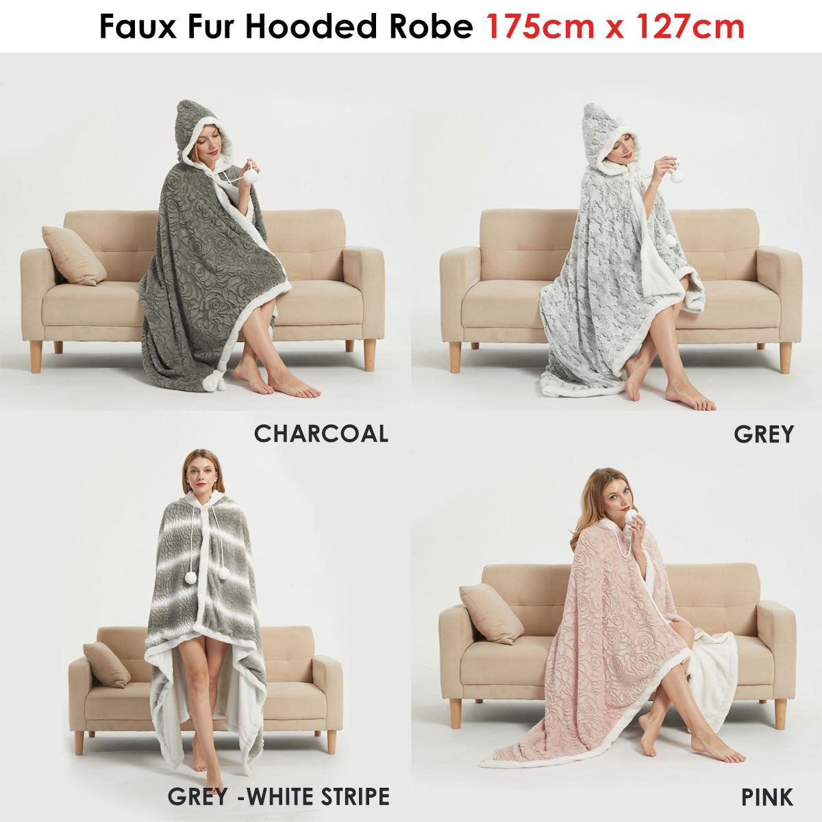 Faux Fur Hooded Robe Grey