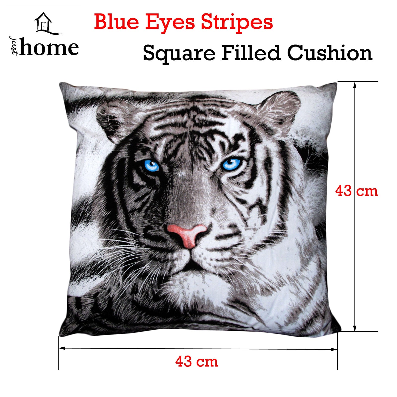 Blue Eyes Stripes Tiger Square Filled Cushion